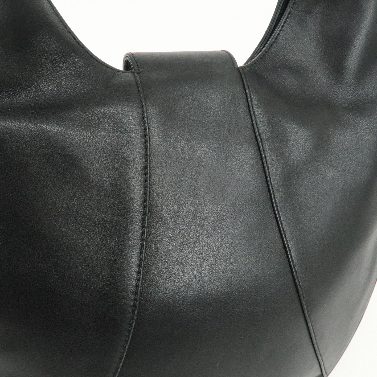 BVLGARI Leather Shoulder Bag Hand Bag Black Silver