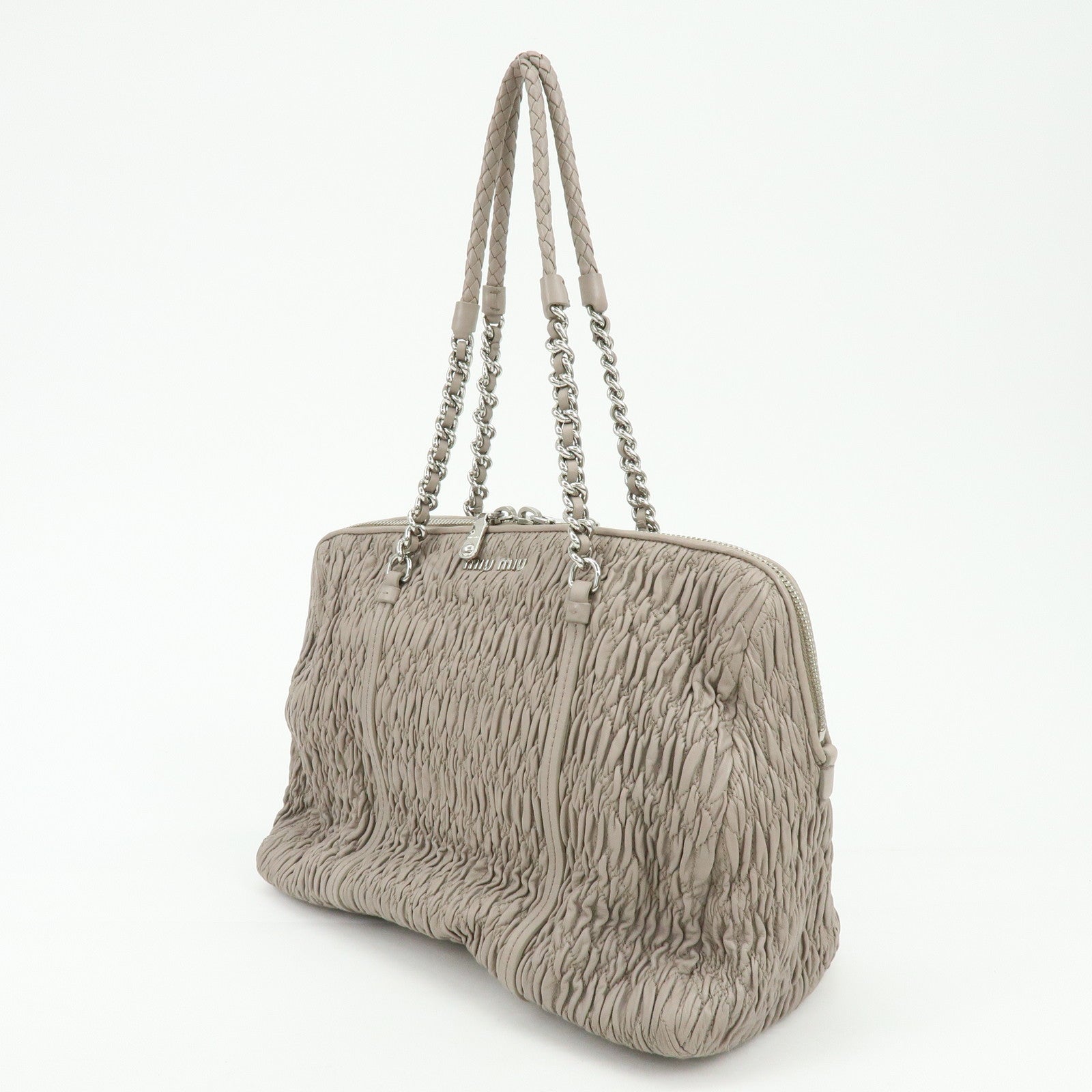 MIU MIU Matelasse Nappa Leather Tote Bag Shoulder Bag Gray