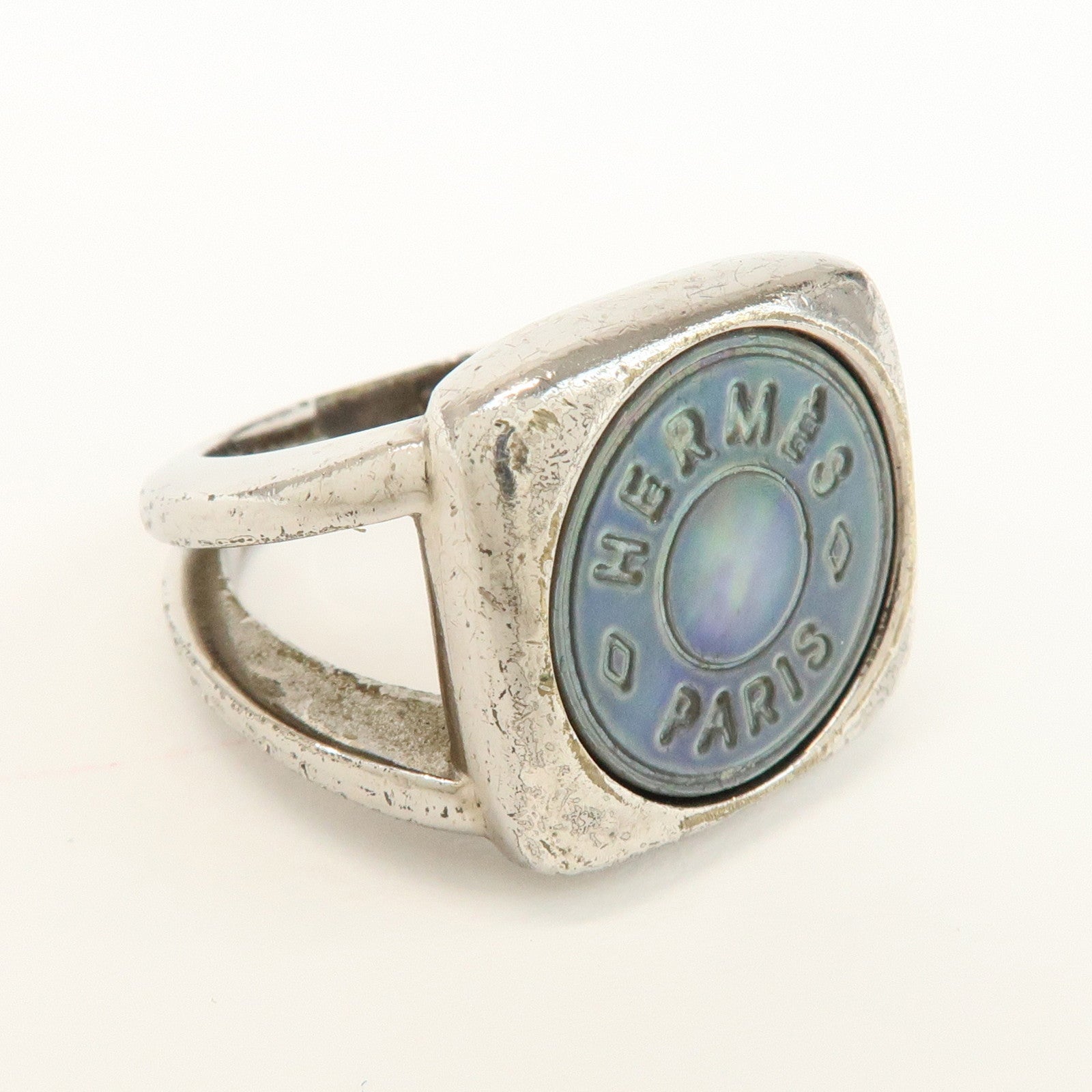 HERMES Metal Corozo Sellier Ring Shell Silver