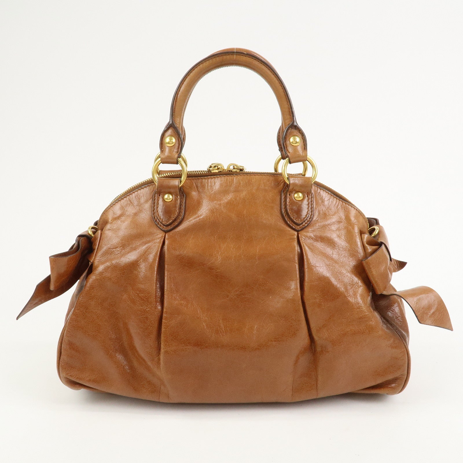 MIU MIU Side Ribbon Leather 2Way Bag Hand Bag Shoulder Bag Brown