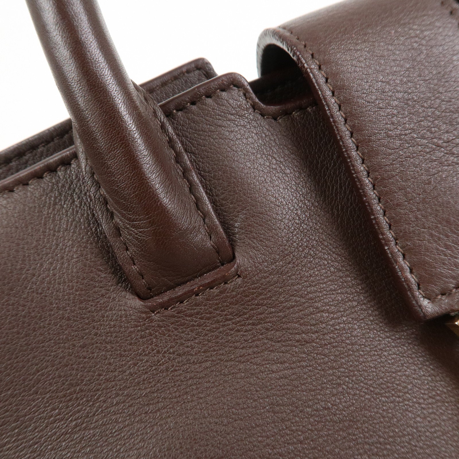 SAINT LAURENT Downtown Cabas Leather Suede 2WAY Bag Hand Bag Brown