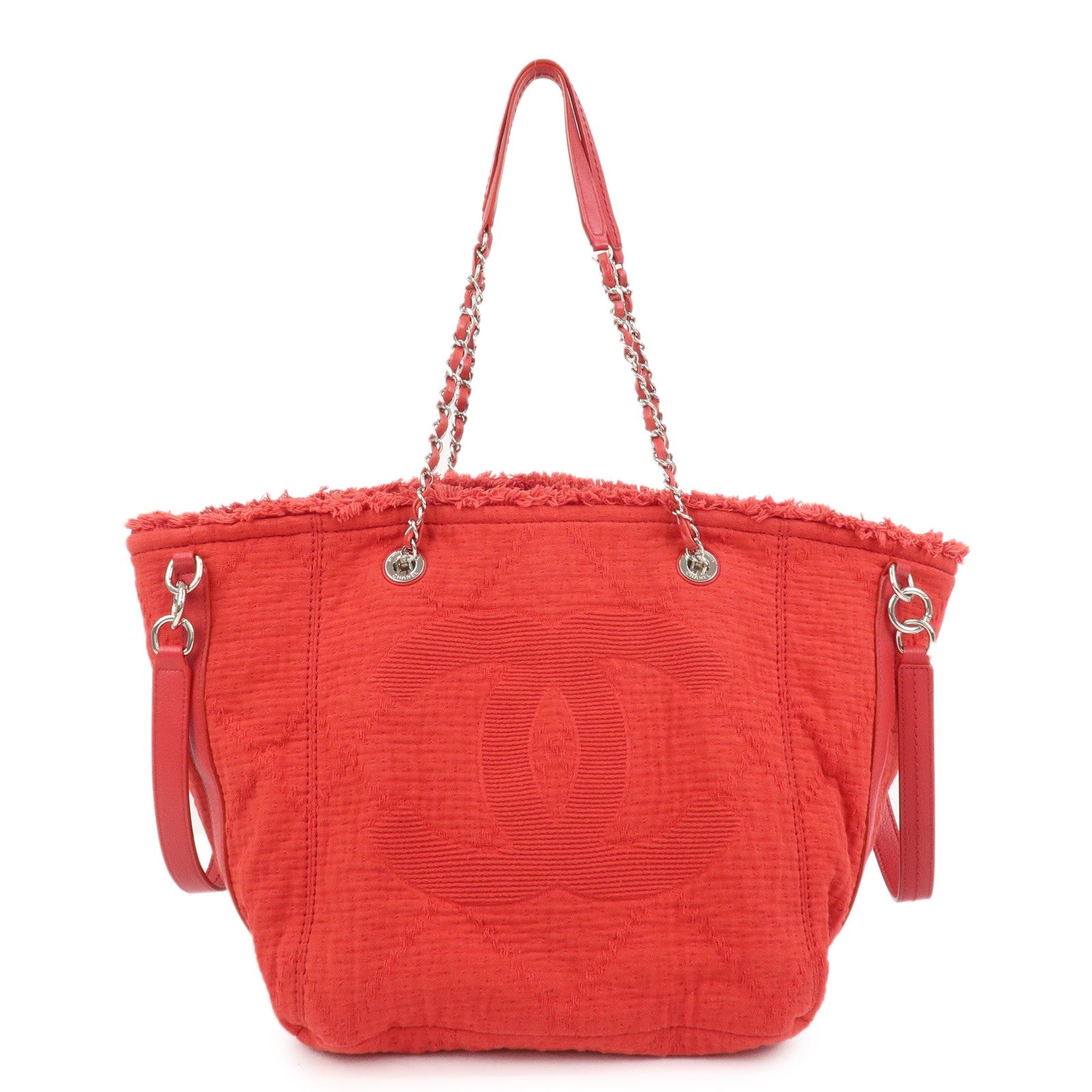 CHANEL COCO Mark Canvas Calf Leather Shopping Bag Large Red A57168