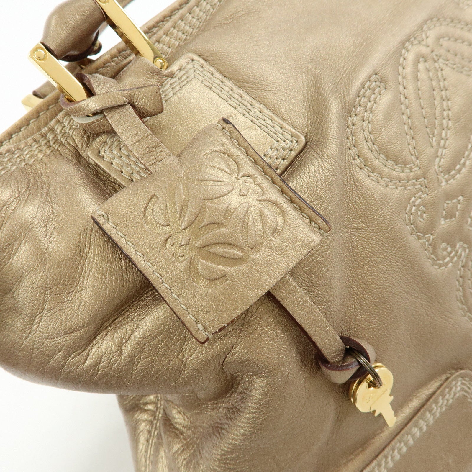 LOEWE Anagram Nappa Leather Tote Bag Hand Bag Gold