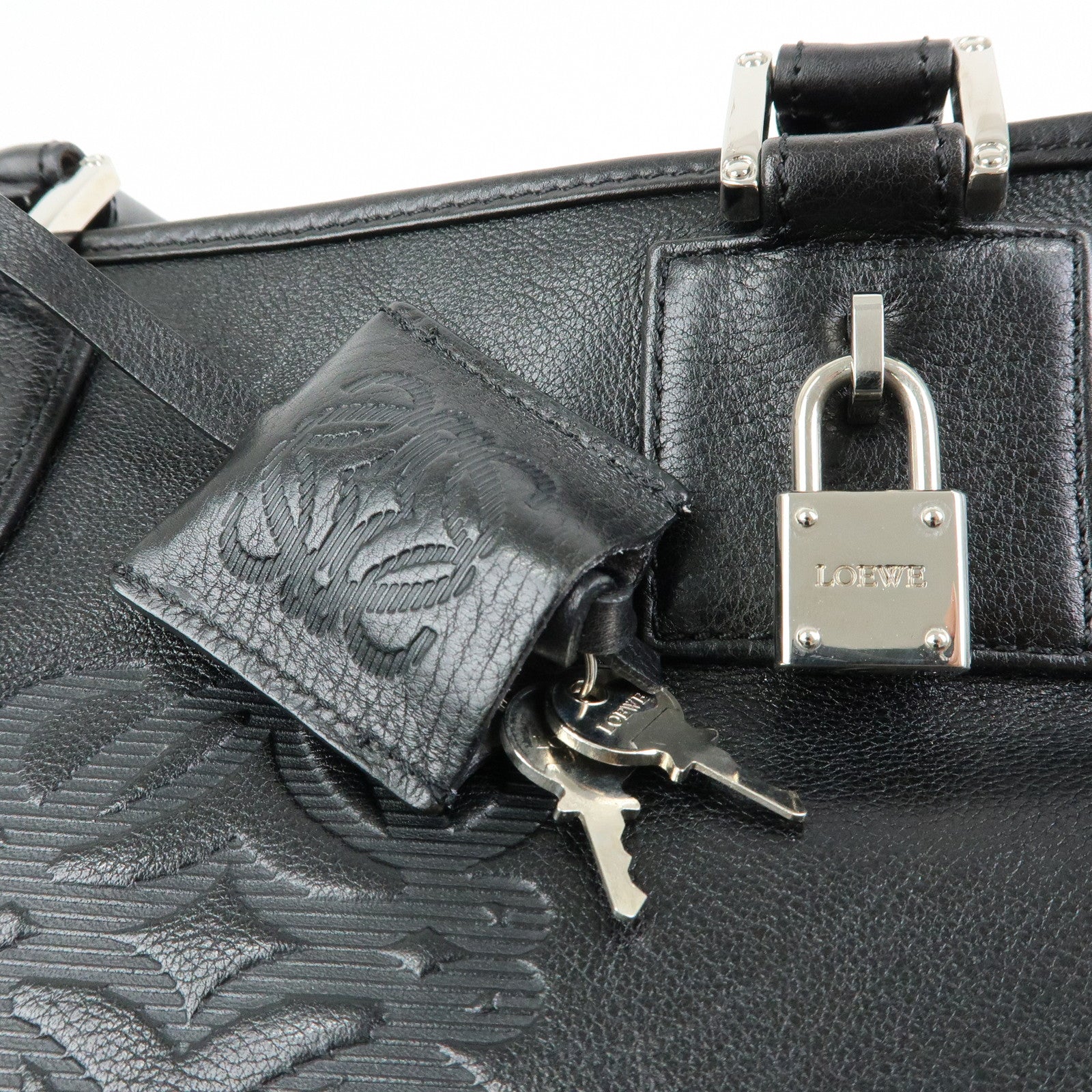 LOEWE Anagram Amazona 28 Leather Hand Bag Boston Bag Black