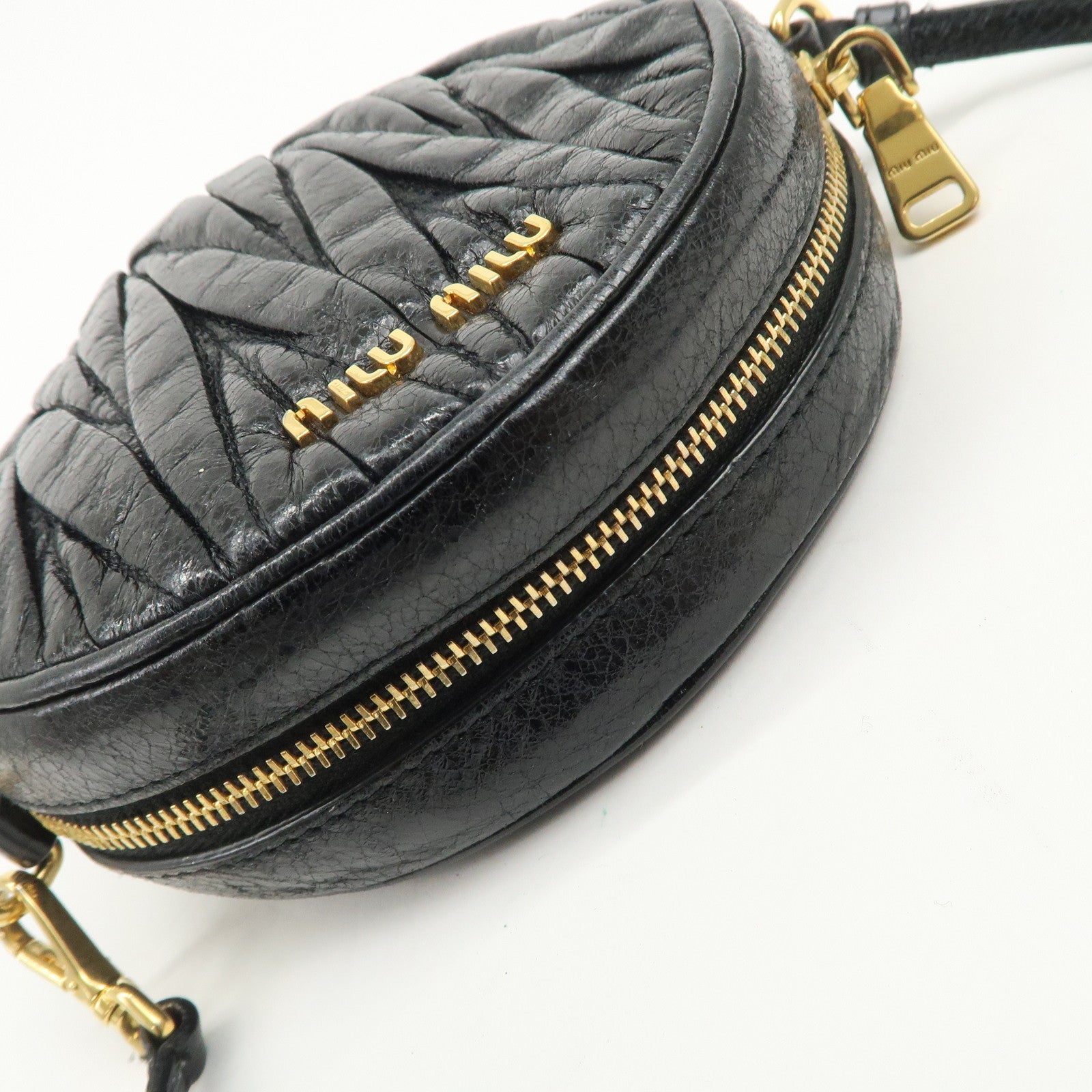 MIU MIU Logo Matelasse Leather Hand Bag Mini Bag Black