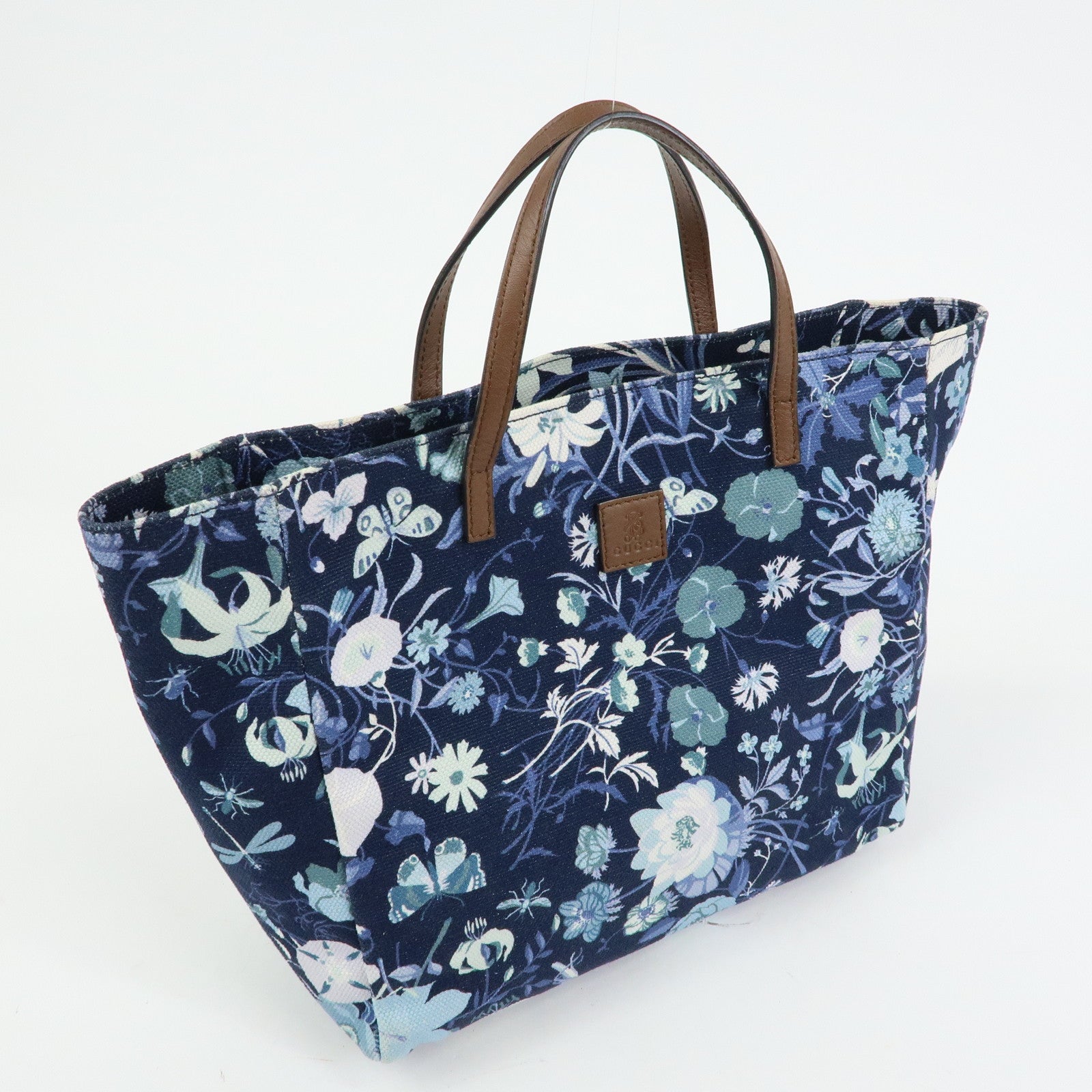 GUCCI Children's Canvas Leather Tote Bag Hand Bag Flower 284721