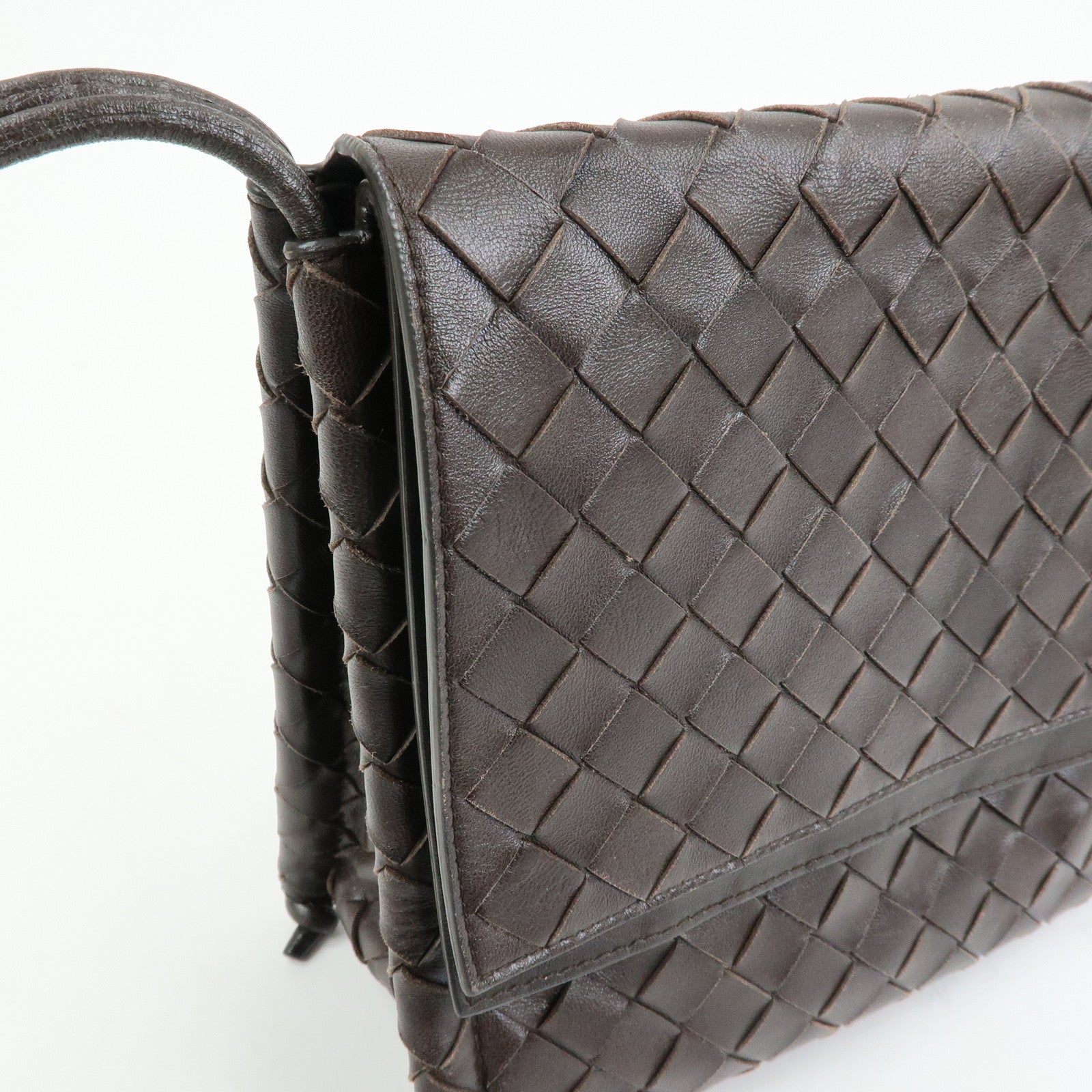 BOTTEGA VENETA Intrecciato Leather Shoulder Bag Hand Bag Brown