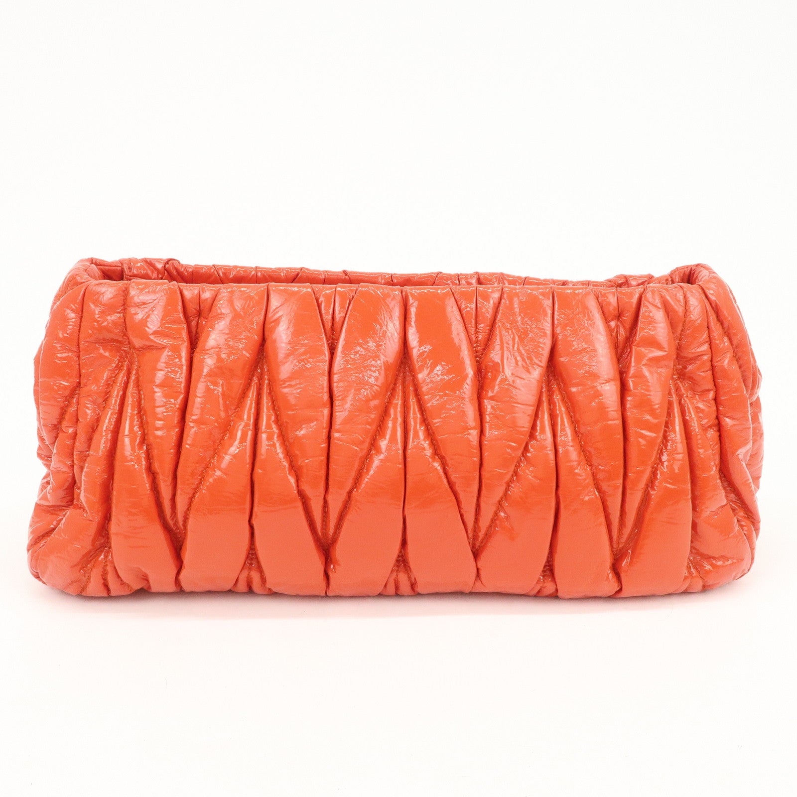 MIUMIU Matelasse Enamel Leather Clutch Bag Pouch Orange
