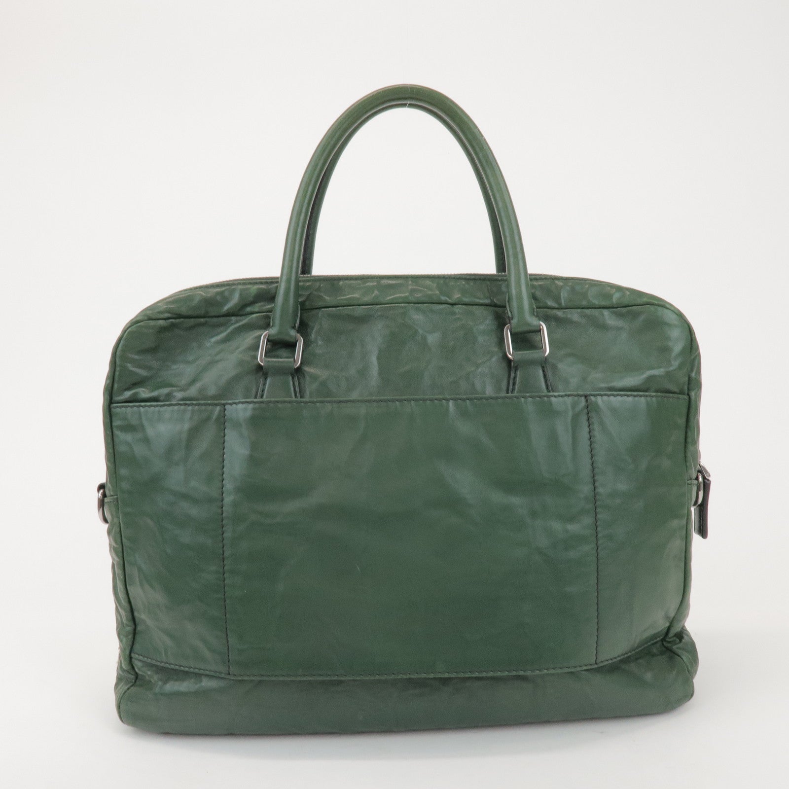 PRADA Triangle Logo 2Way Leather Hand Bag Shoulder Bag Green