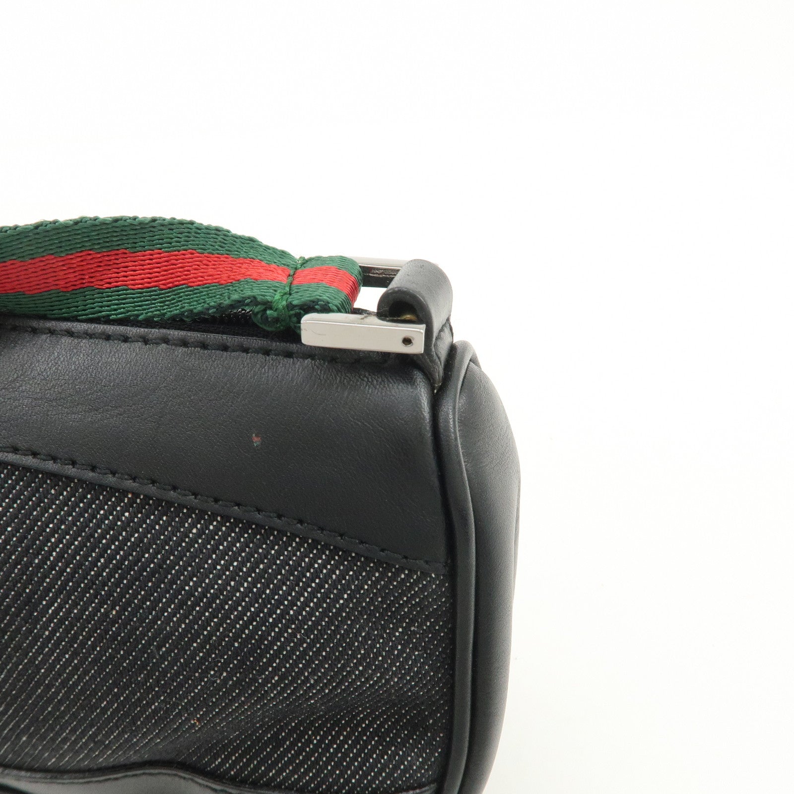 GUCCI Sherry Leather Denim Accessory Pouch Hand Bag Black 92820
