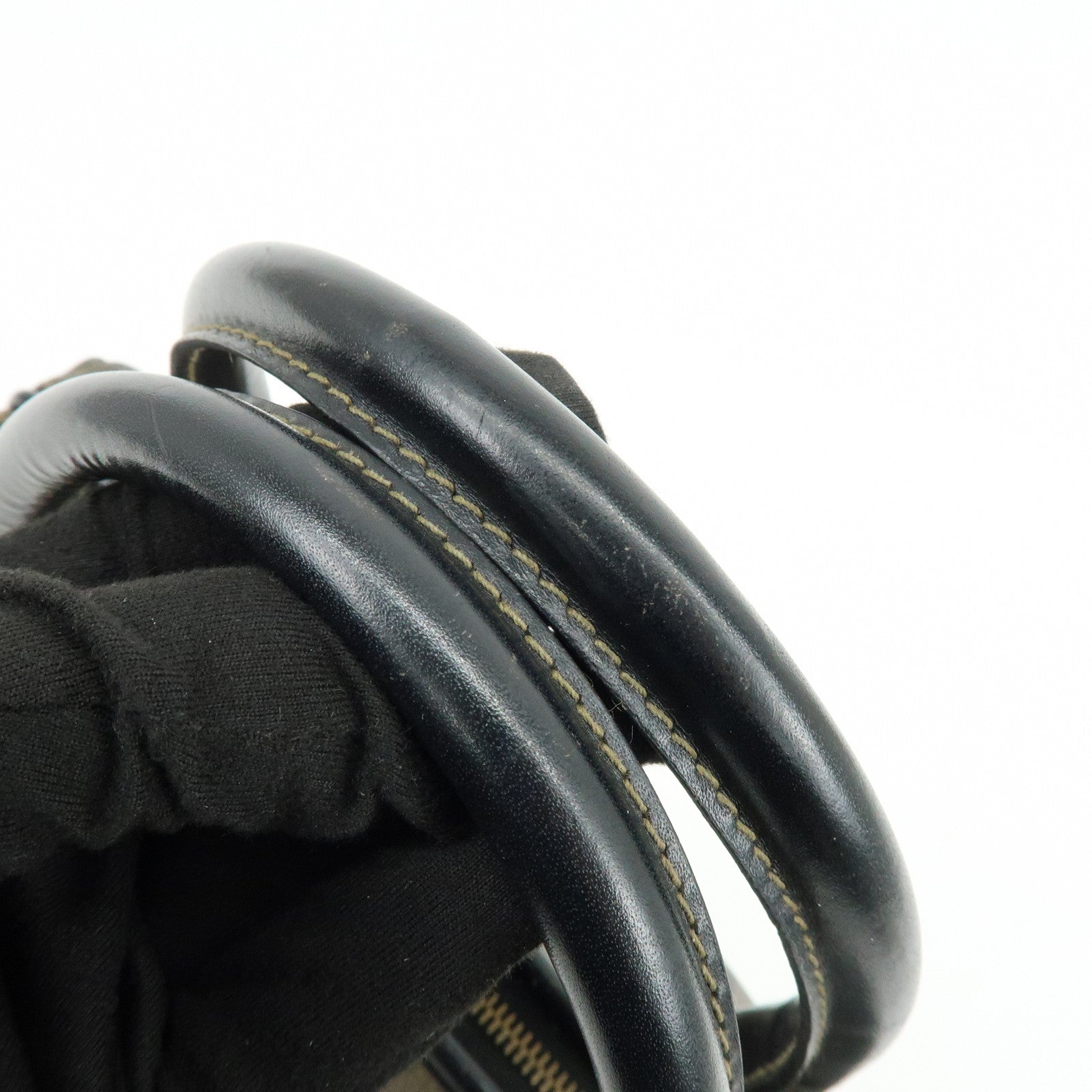 FENDI Pequin PVC Leather Boston Bag Hand Bag Black Brown