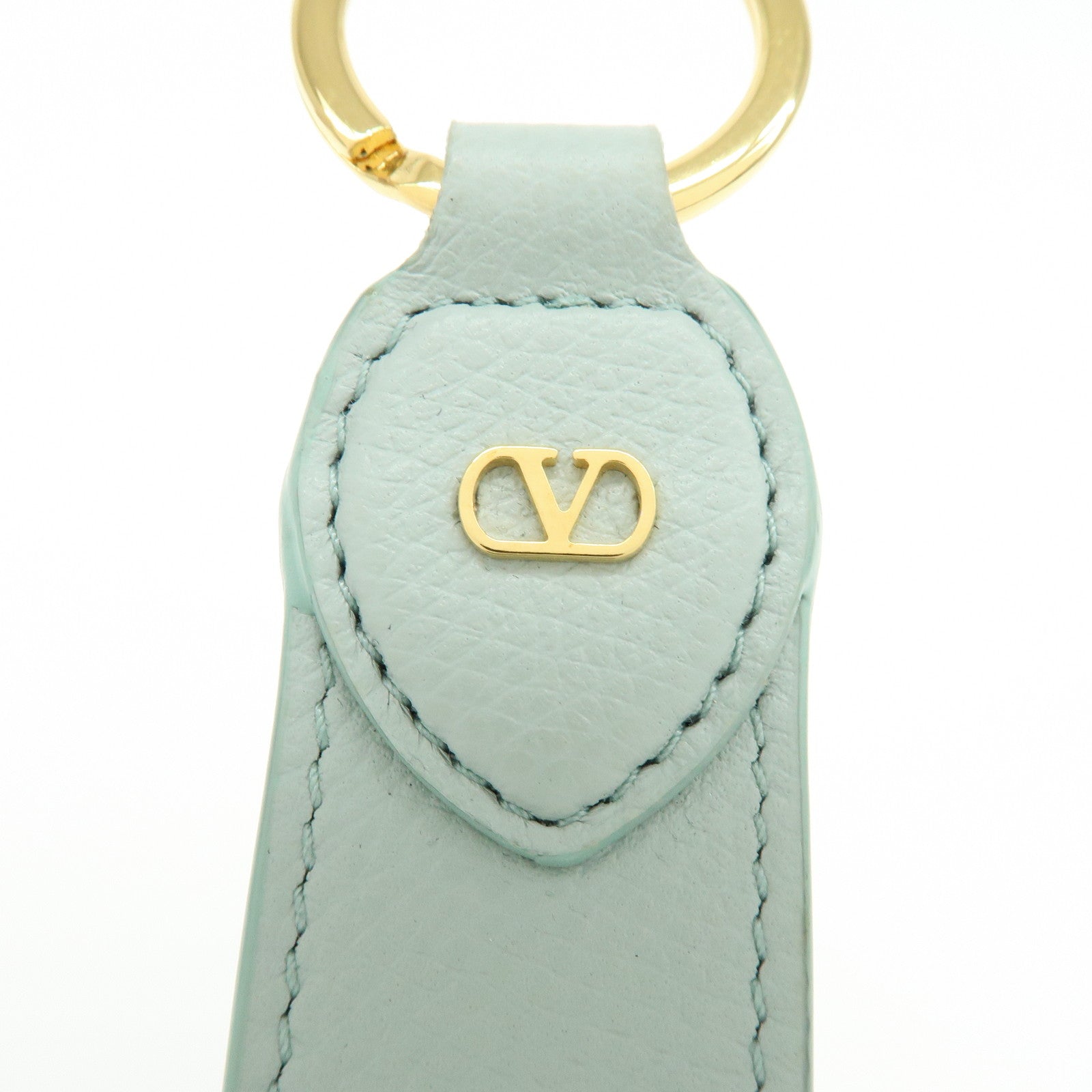 VALENTINO Leather V Logo Signature Key Ring Bag Charm Lime Green