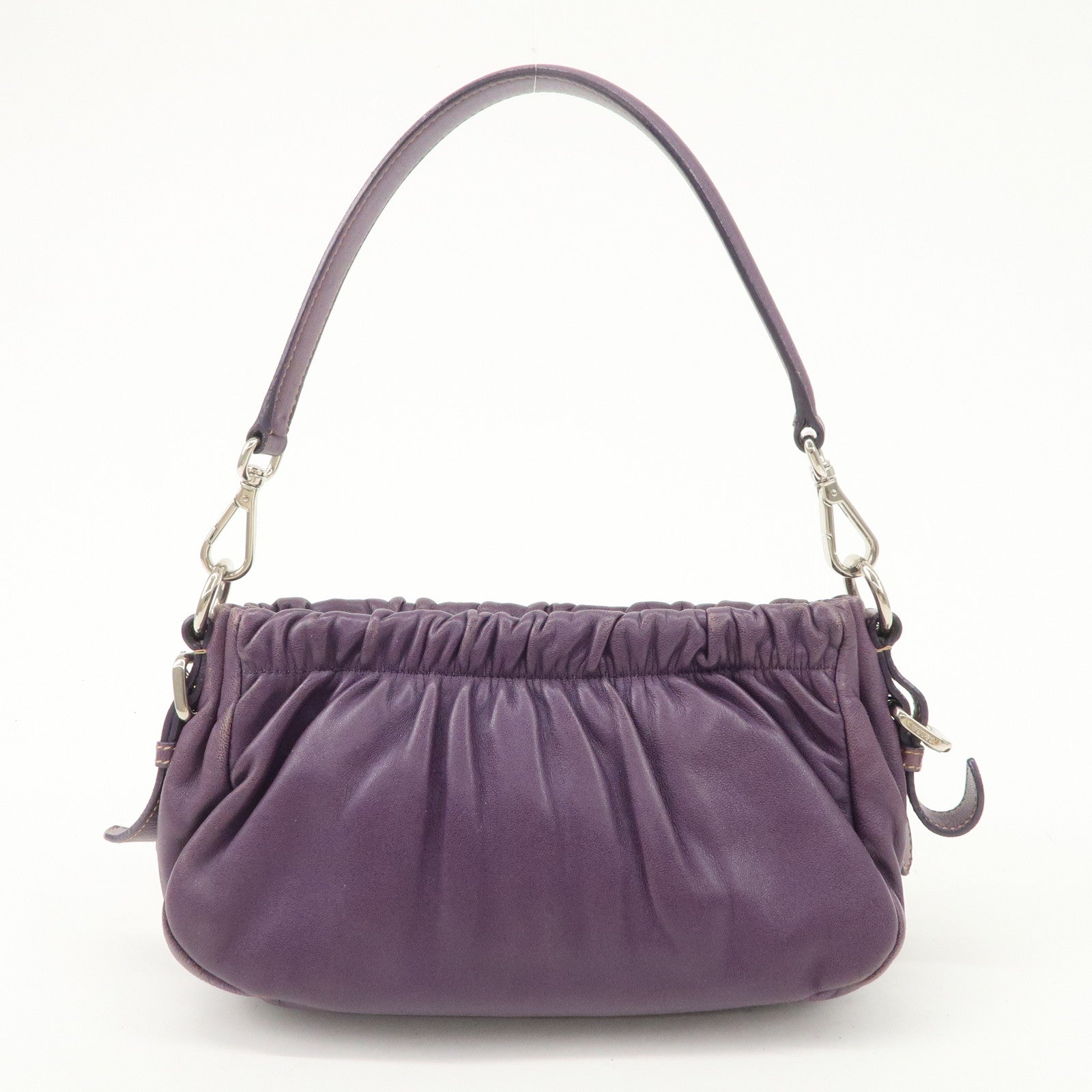 PRADA Ribbon Leather Shoulder Bag Hand Bag Purple Used