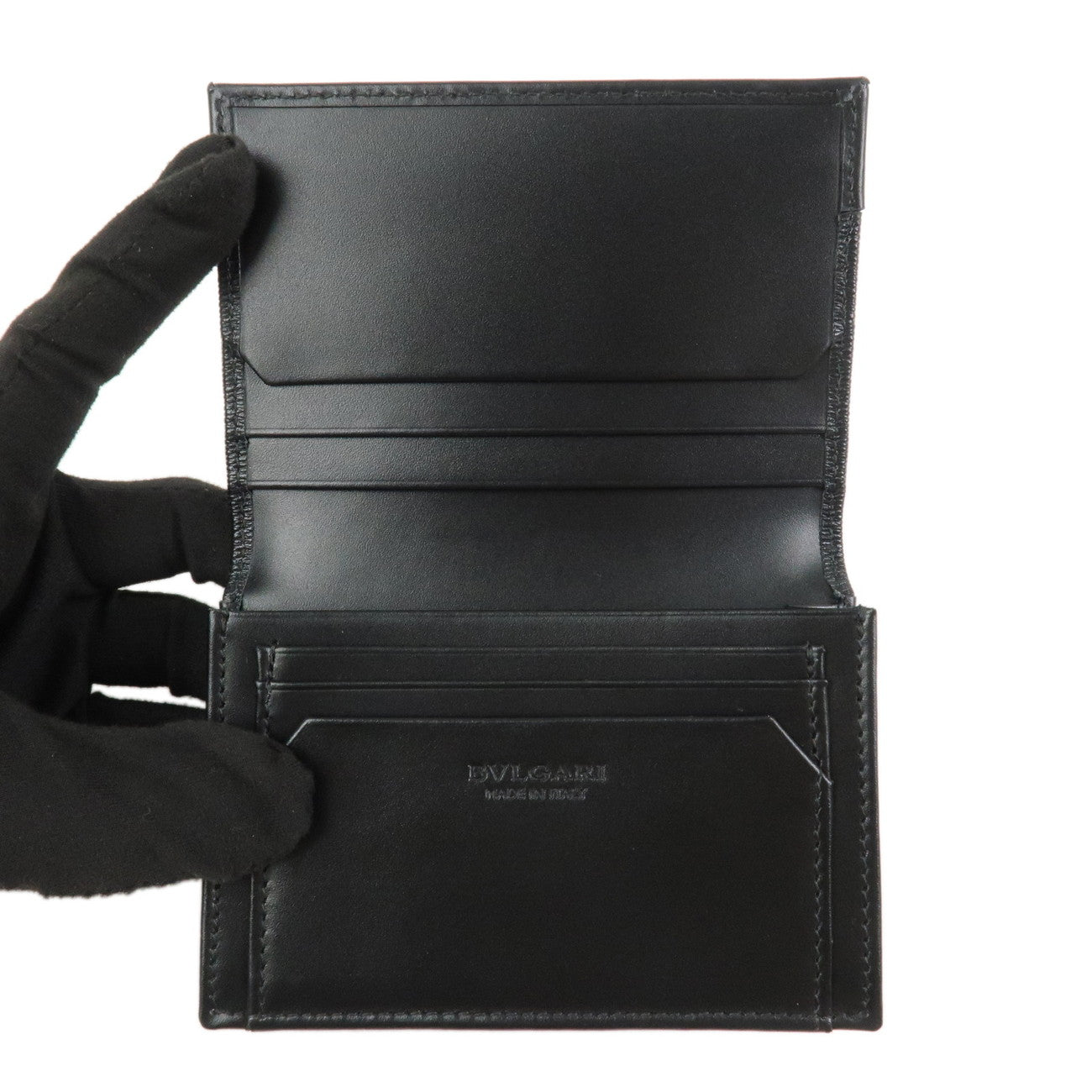 BVLGARI Leather Card Case Card Holder Black