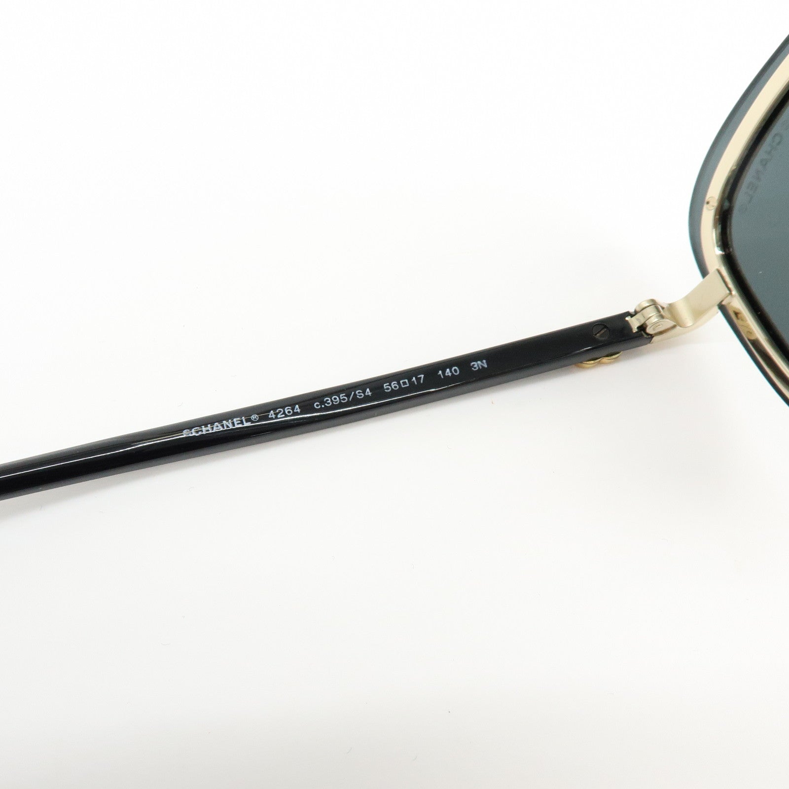 CHANEL Plastic Sunglasses Black Gold 56□17 140 3N 4264