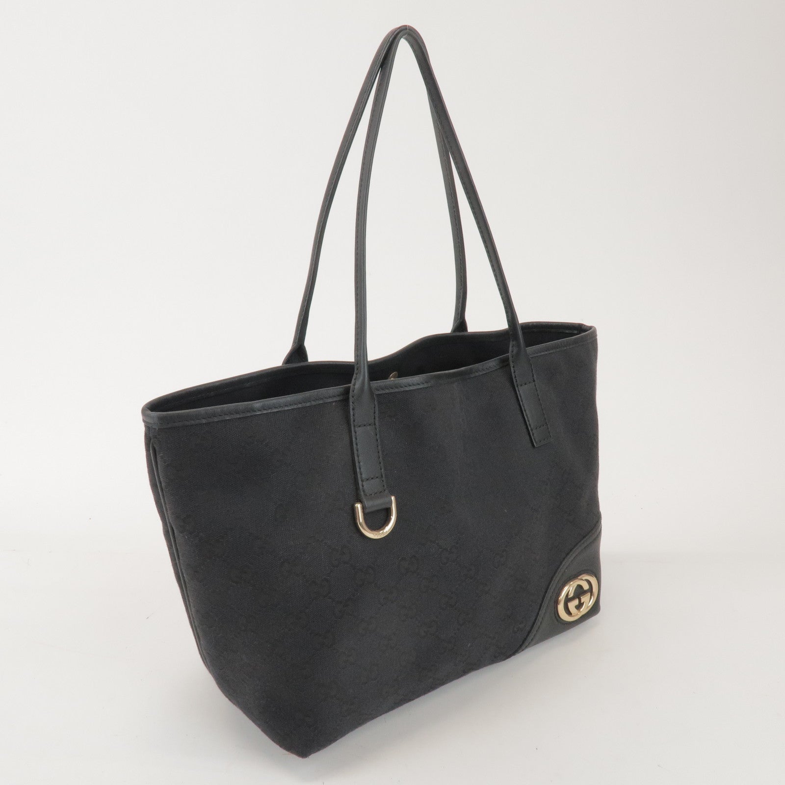 GUCCI New Britt GG Canvas Leather Tote Bag Hand Bag Black 169946