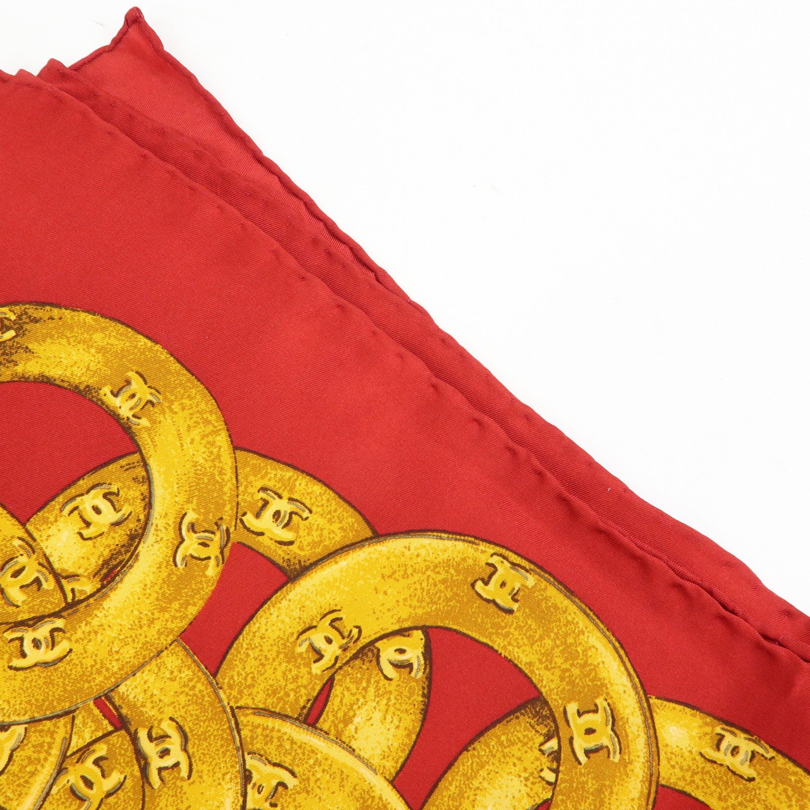 CHANEL COCO Mark Silk 100% Scarf Red Gold Multicolor