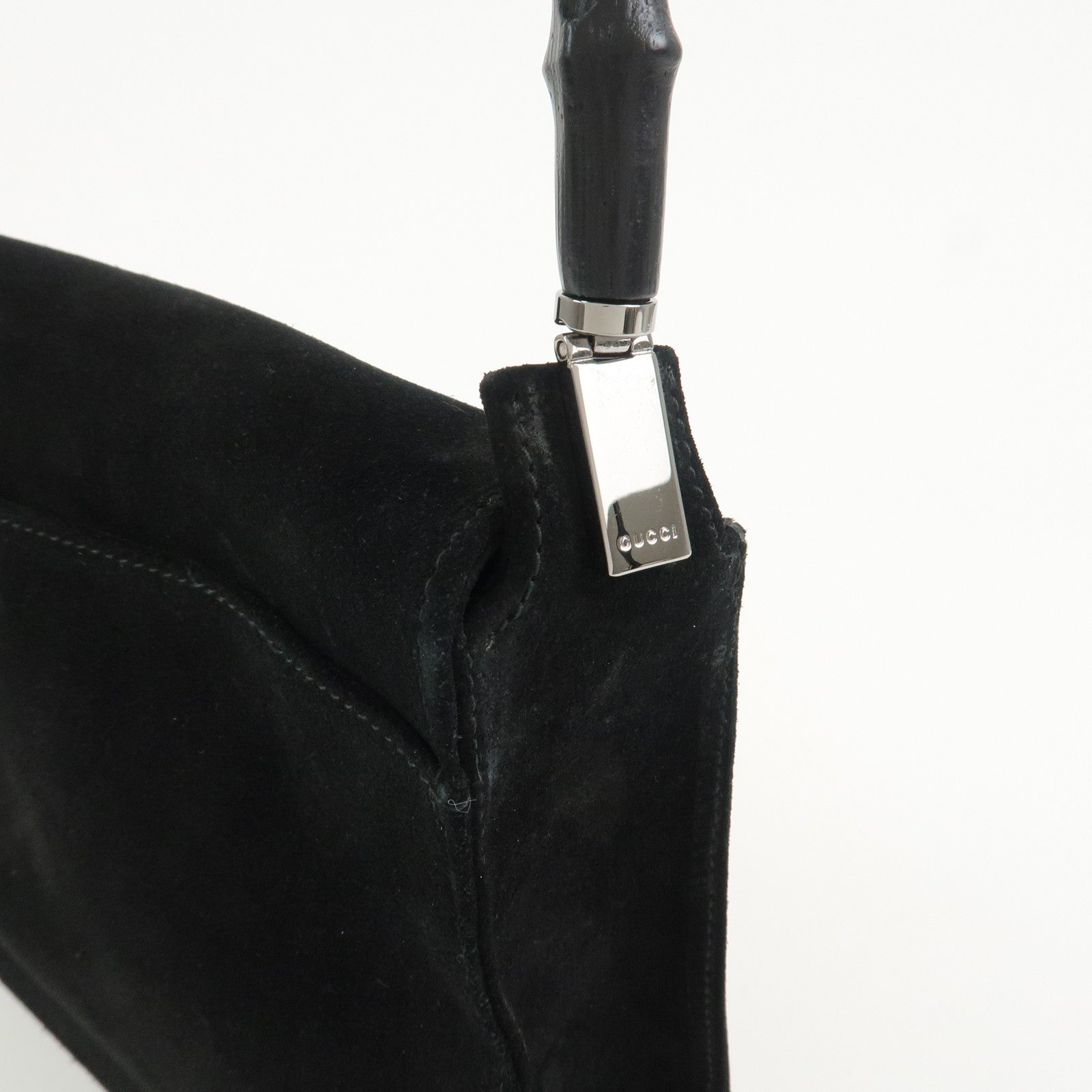 GUCCI  Bamboo Suede Handle Shoulder Bag Hand Bag Black 001・3239