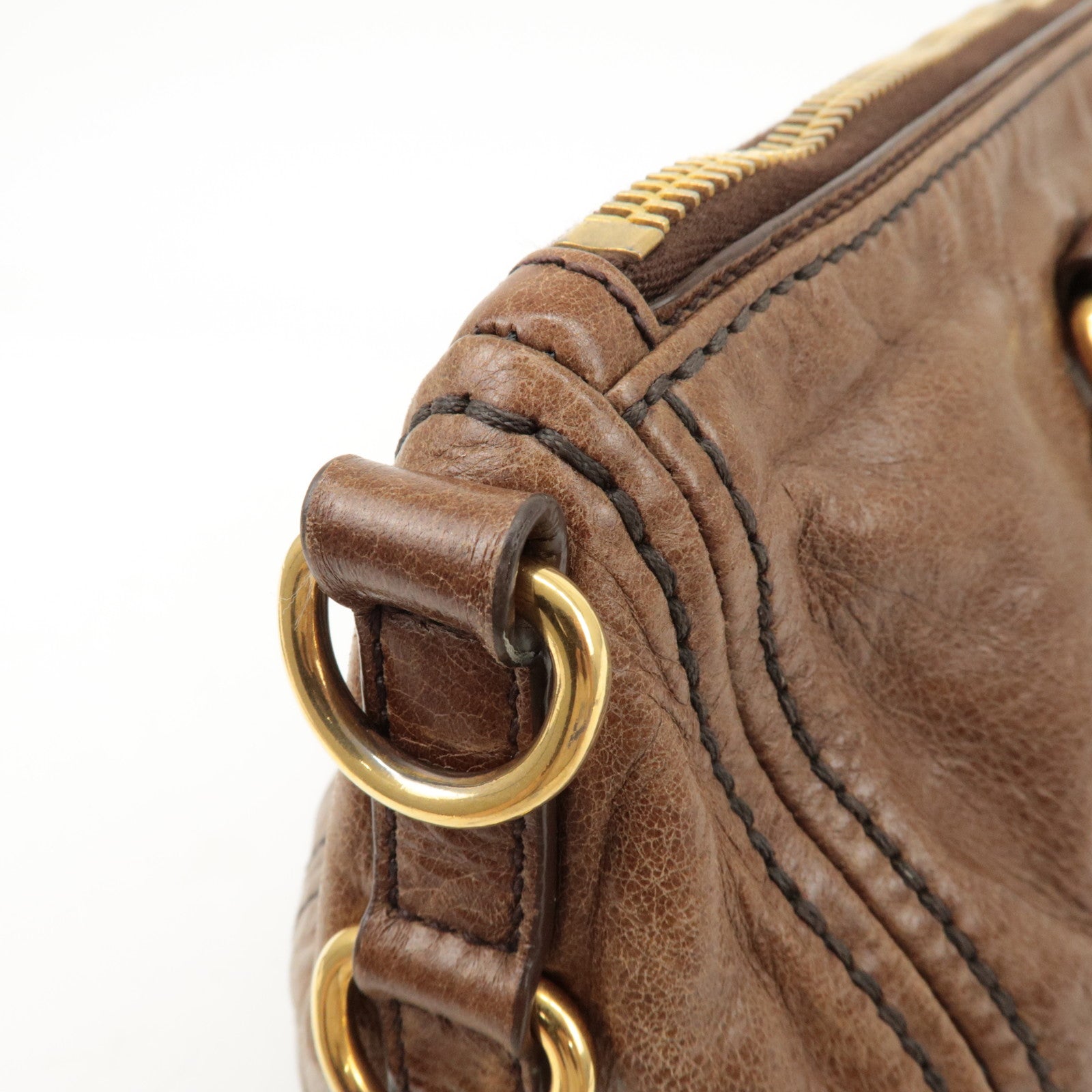 PRADA Logo Leather 2Way Bag Tote Bag Shoulder Bag Brown BL0727 Used