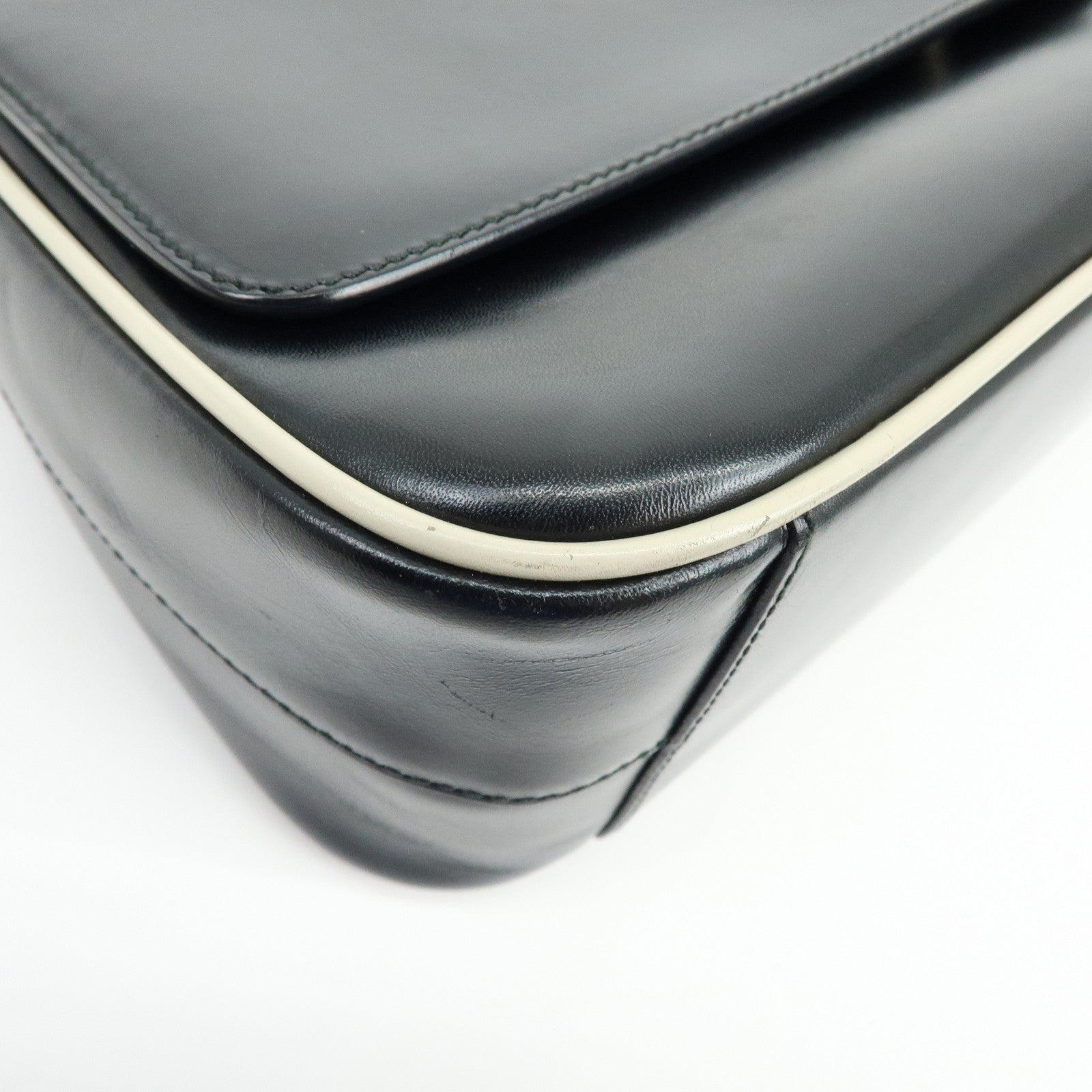 PRADA Logo Leather Shoulder Bag Hand Bag Black White