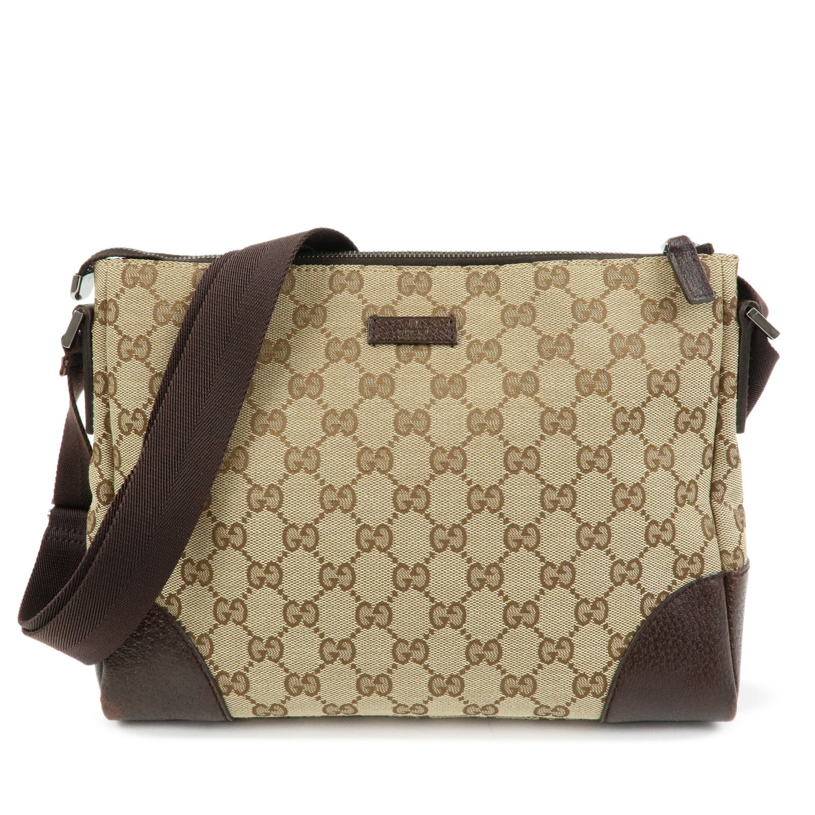 GUCCI GG Canvas Leather Crossbody Shoulder Bag Beige Brown 114273