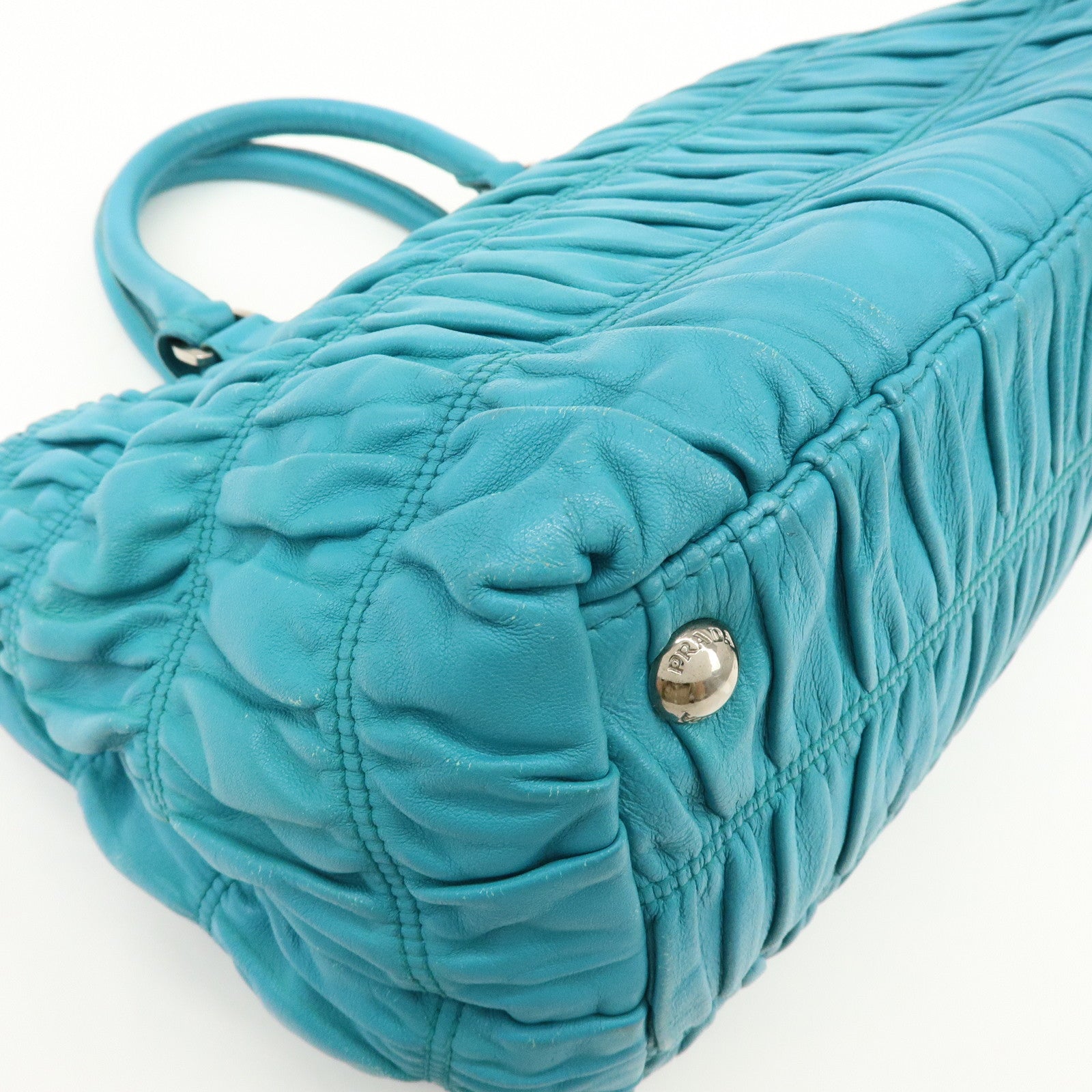 PRADA Leather 2Way Bag Hand Bag Shoulder Bag Turquoise Blue