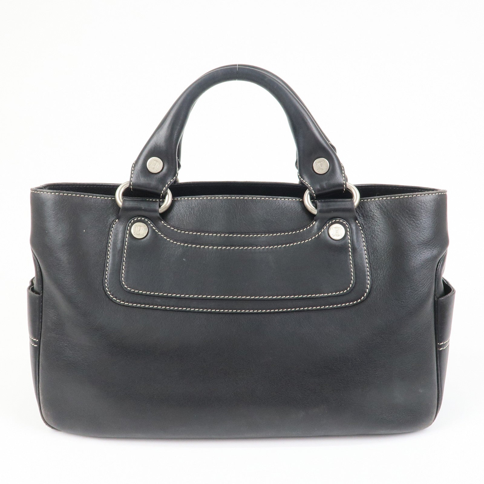 CELINE Leather Boogie Bag Macadam Engraved Hand Bag Tote Bag Black