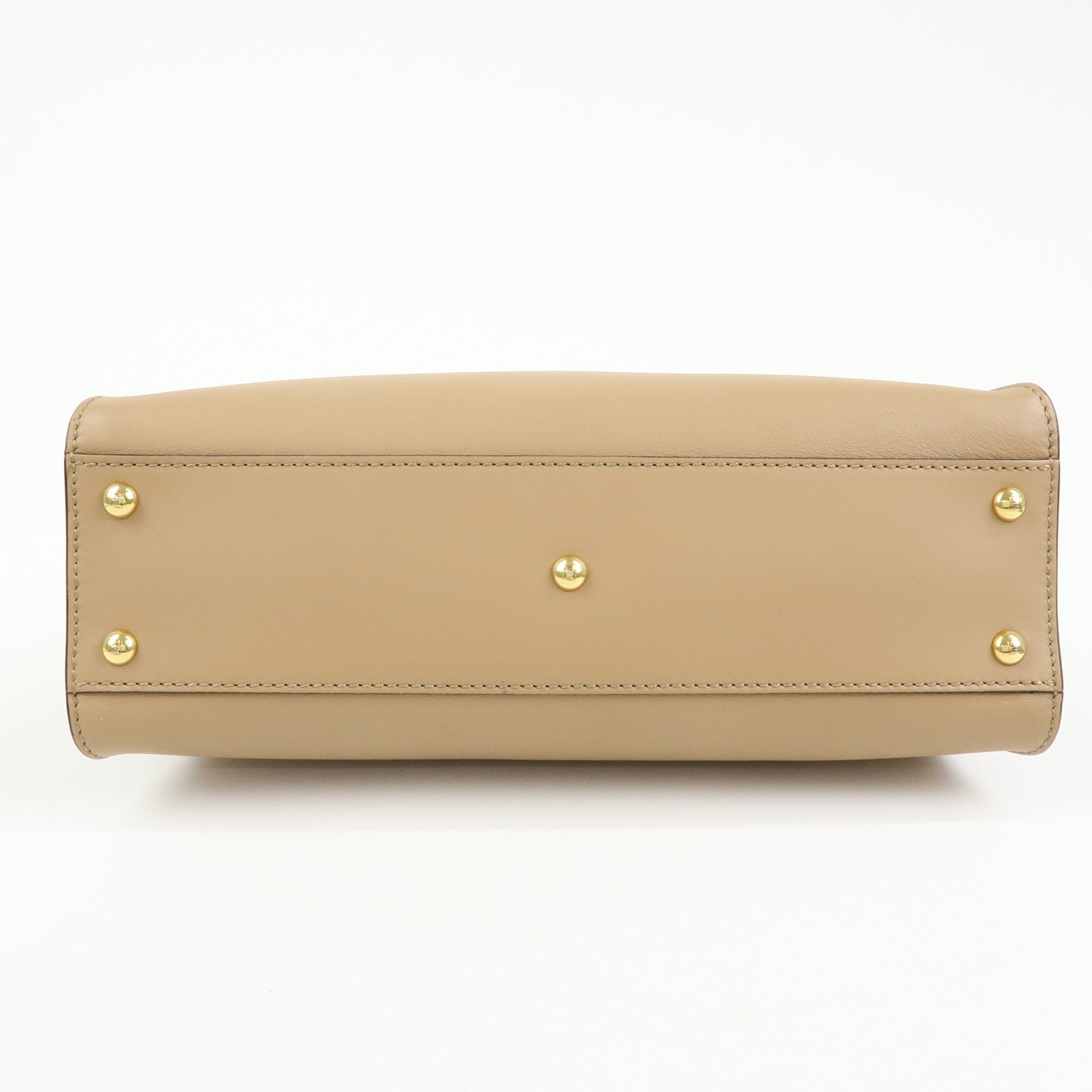 FENDI Peekaboo Leather 2Way Bag Hand Bag Shoulder Bag Beige 8BN290