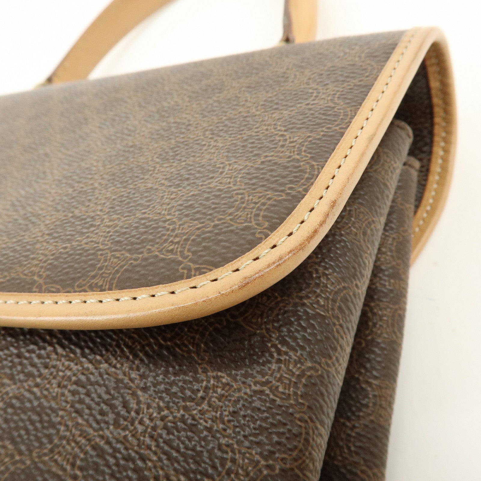 CELINE Macadam PVC Leather Hand Bag Brown Beige