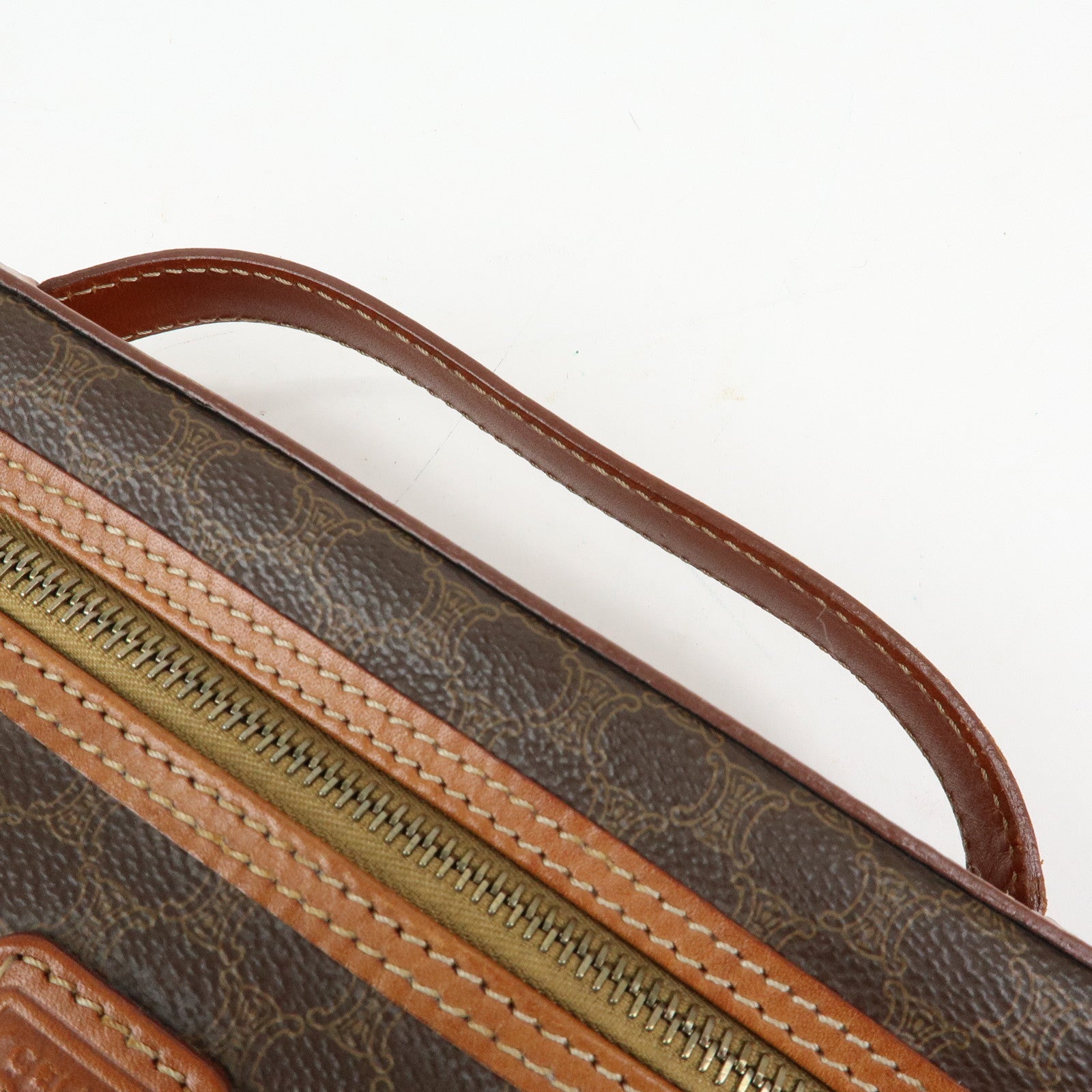CELINE Macadam PVC Leather Vanity Hand Bag Makeup Bag Brown
