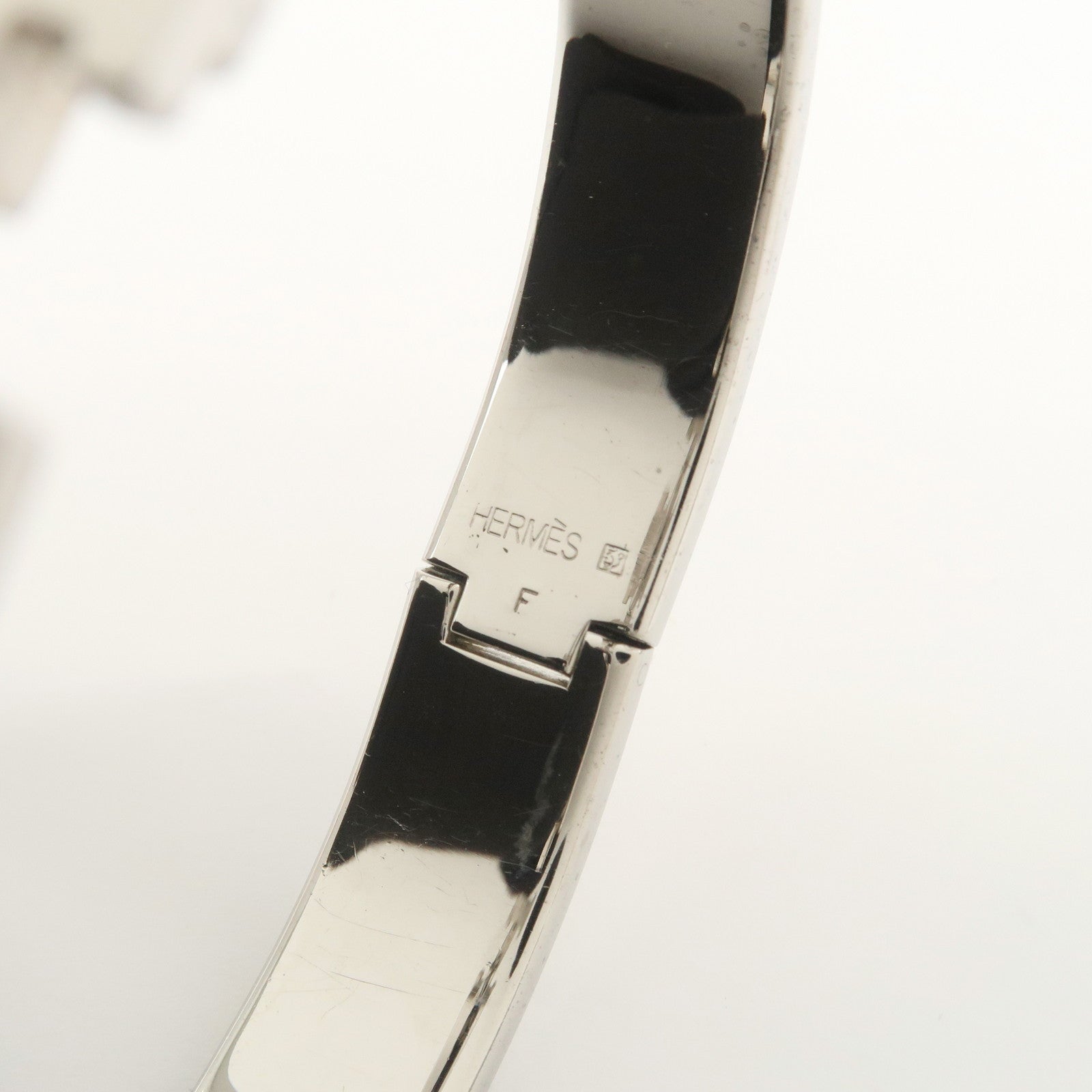 HERMES Clic Clac PM Metal Bracelet Bangle Silver Dark Brown