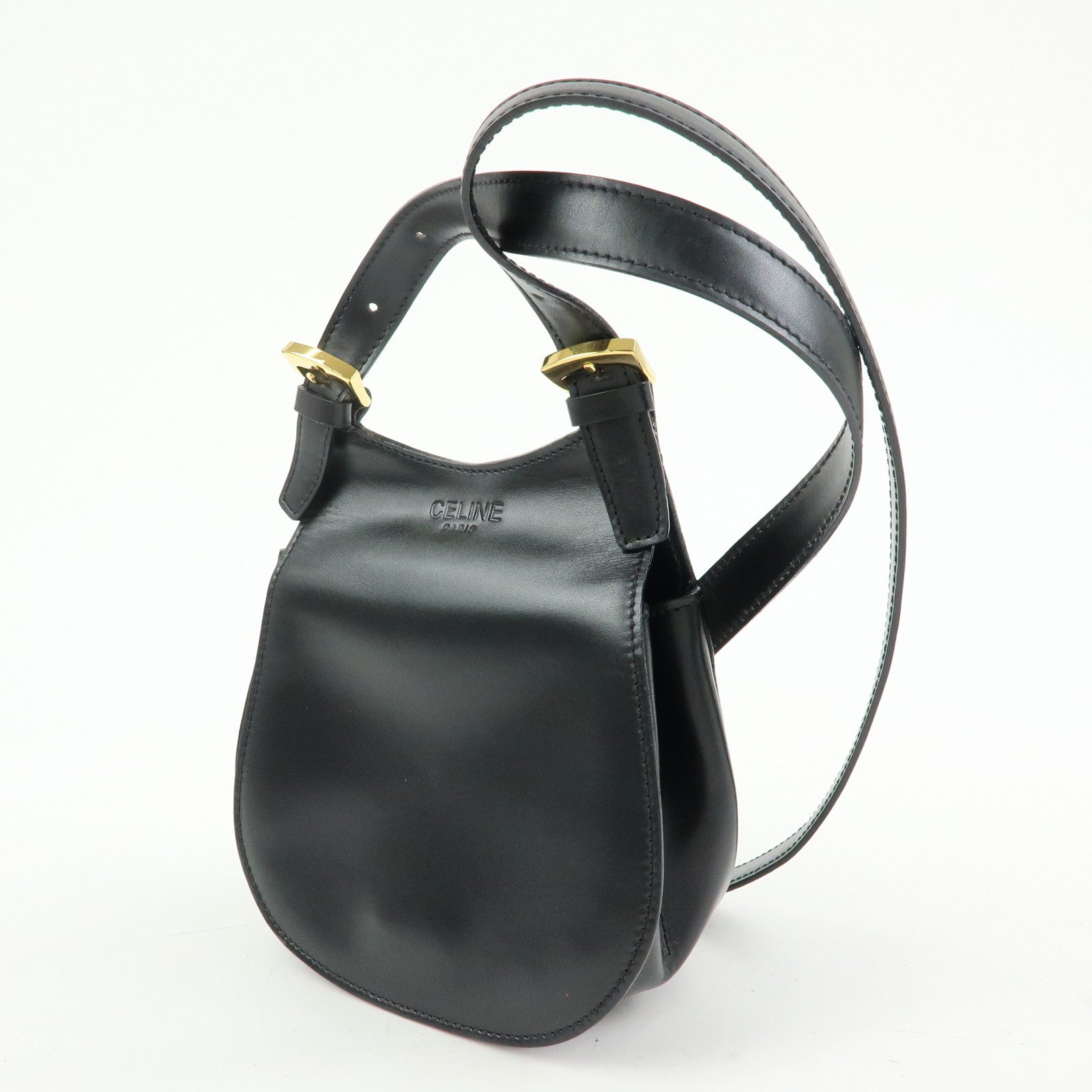 CELINE Leather Shoulder Bag Crossbody Bag Black