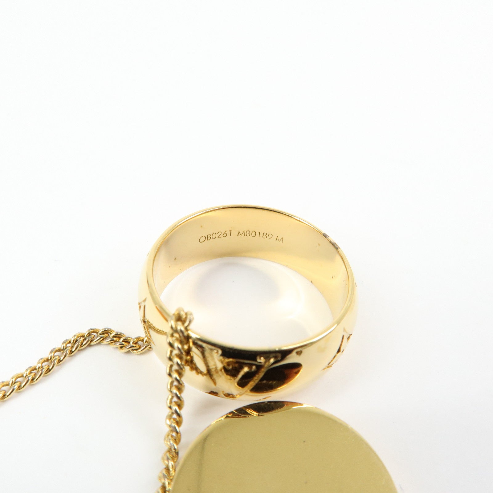 Louis Vuitton Metal Monogram Ring Necklace Gold M80189
