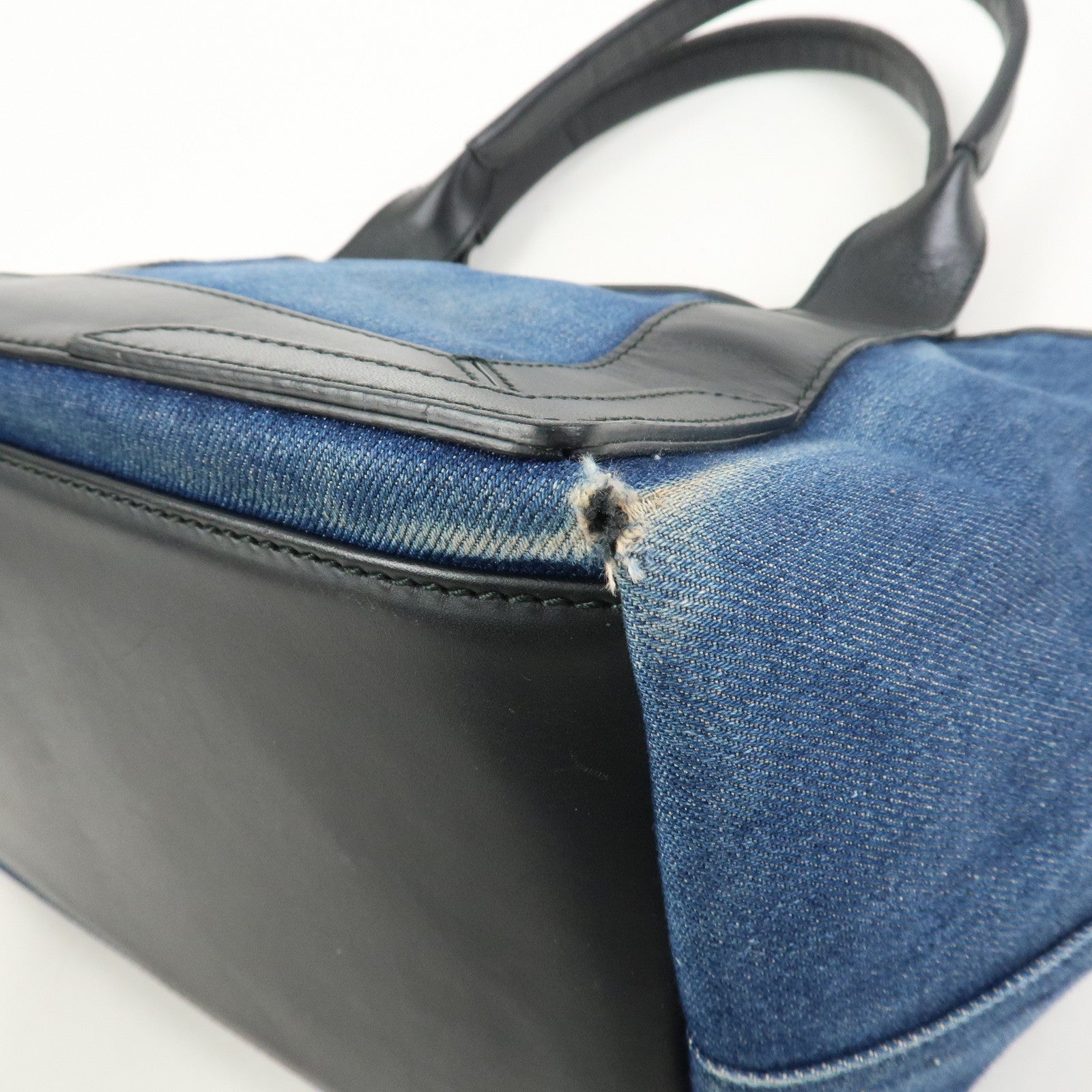 BALENCIAGA Navy Cabas Small Tote Bag Hand Bag Denim Black 339933