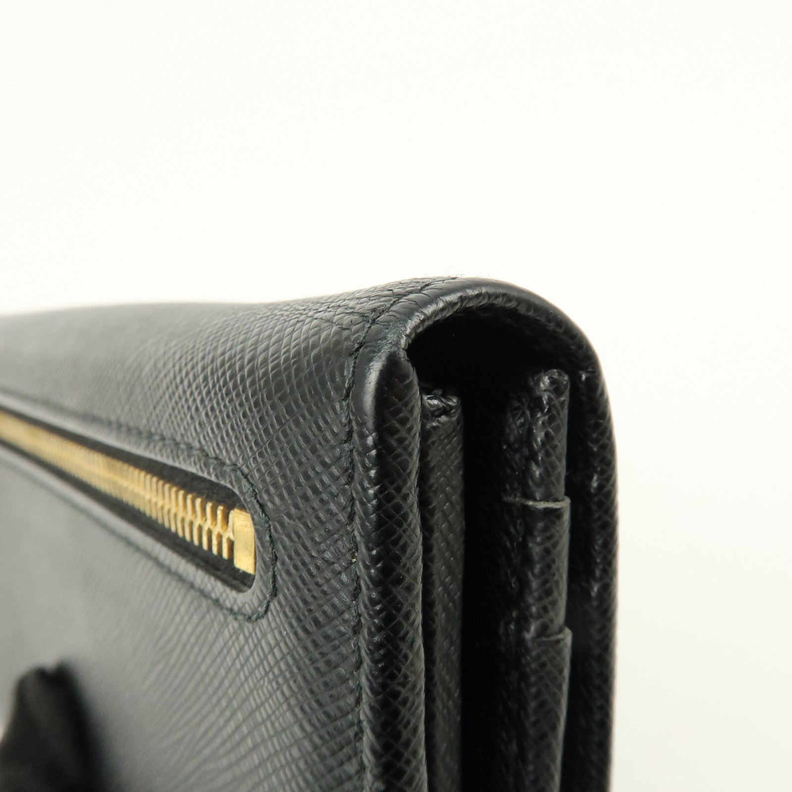 PRADA Triangle Logo Saffiano Leather Flap Long Wallet Black 1MH132