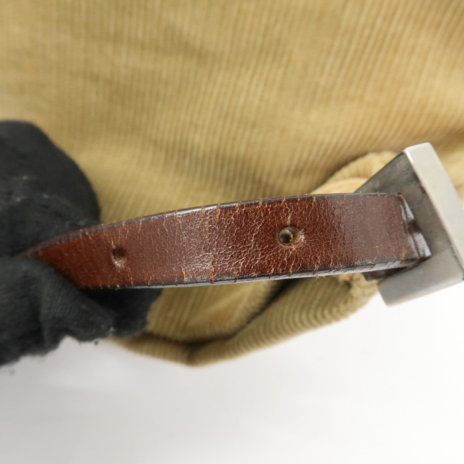 FENDI Corduroy Leather Mini Hand Bag Light Brown 26637