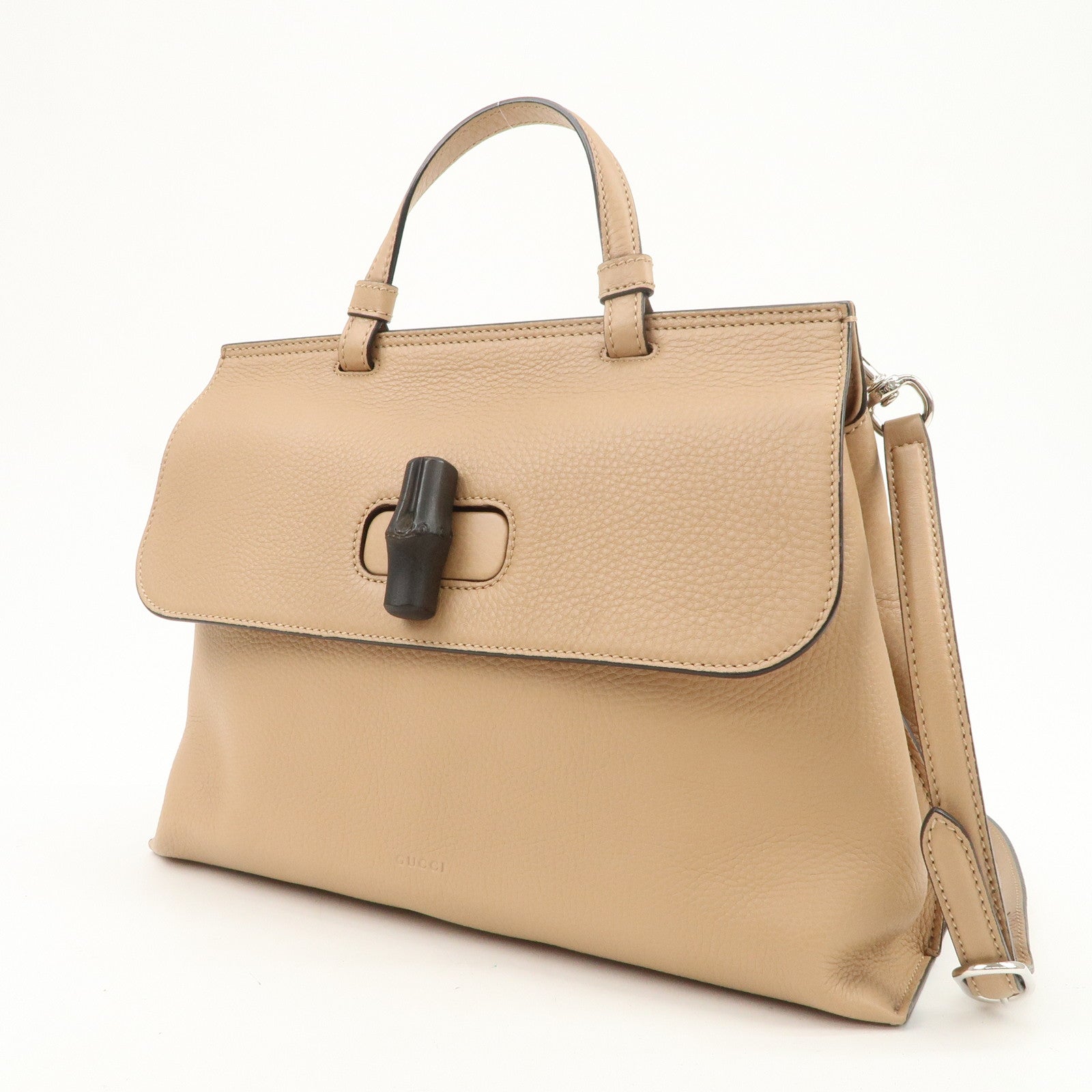 GUCCI Bamboo Leather 2WAY Bag Hand Bag Shoulder Bag Beige 392013