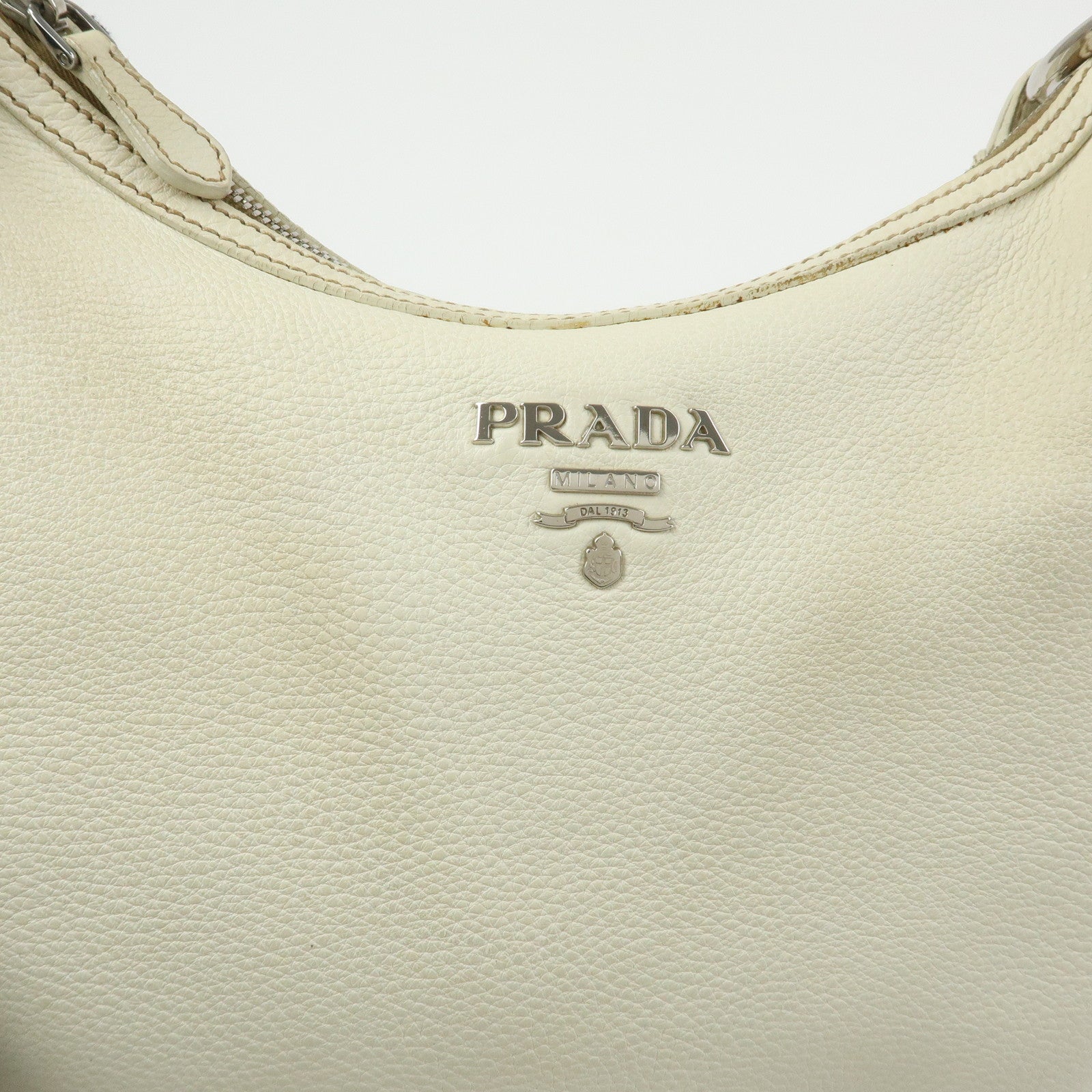 PRADA Logo Leather Hand Bag Shoulder Bag White