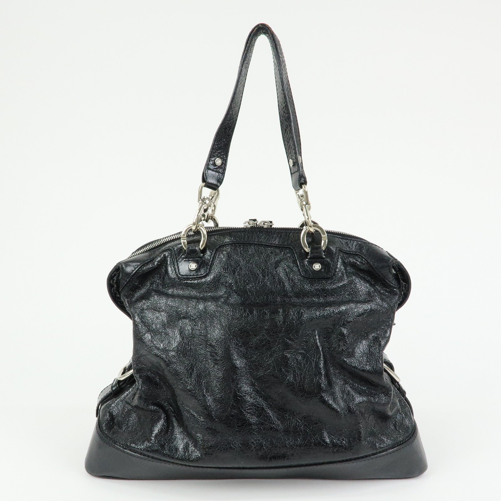 CELINE Patent Leather Macadam Stamped Boston Bag Hand Bag Black