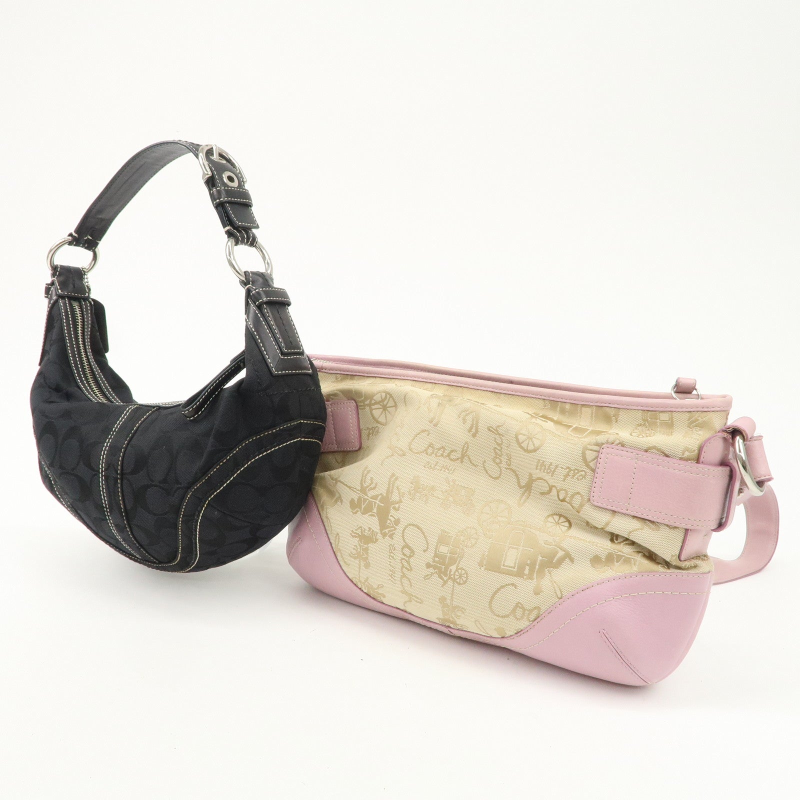 COACH Set of 2 Leather Canvas Shoulder Bag Black Lavender Beige Used