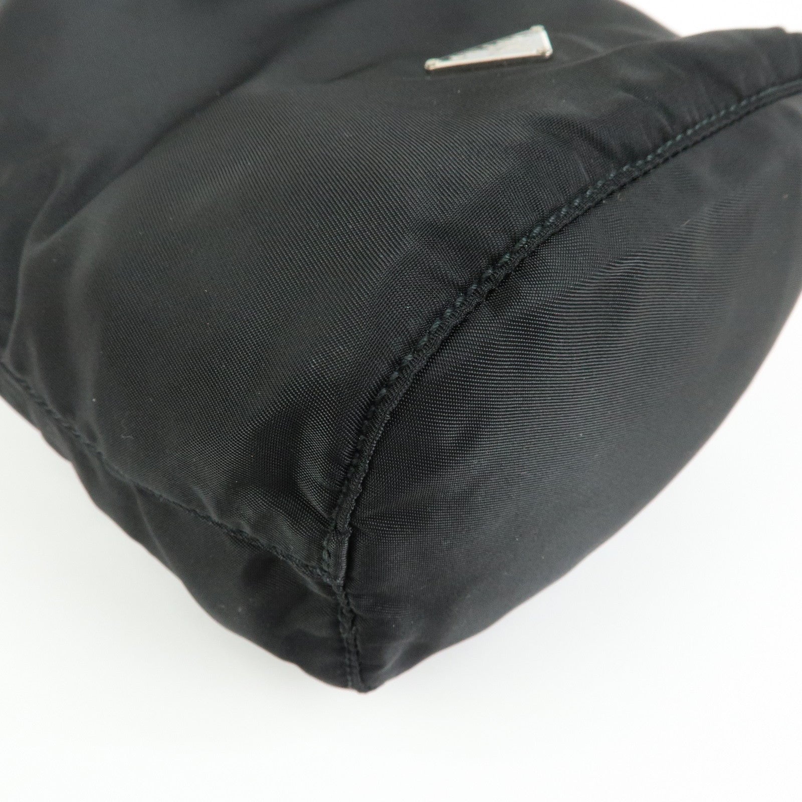 PRADA Triangle Logo Nylon Leather Drawstring Pouch Black MV369