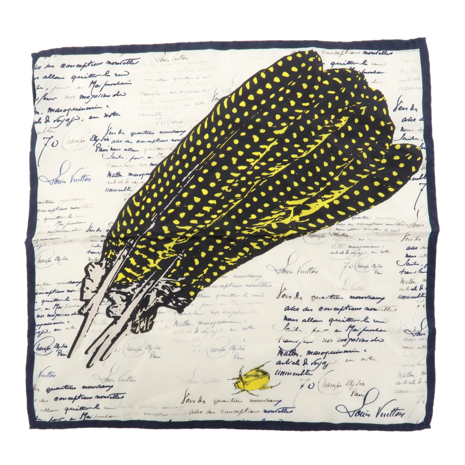 Louis Vuitton Silk 100% Mini Scarf Feather White Navy Yellow