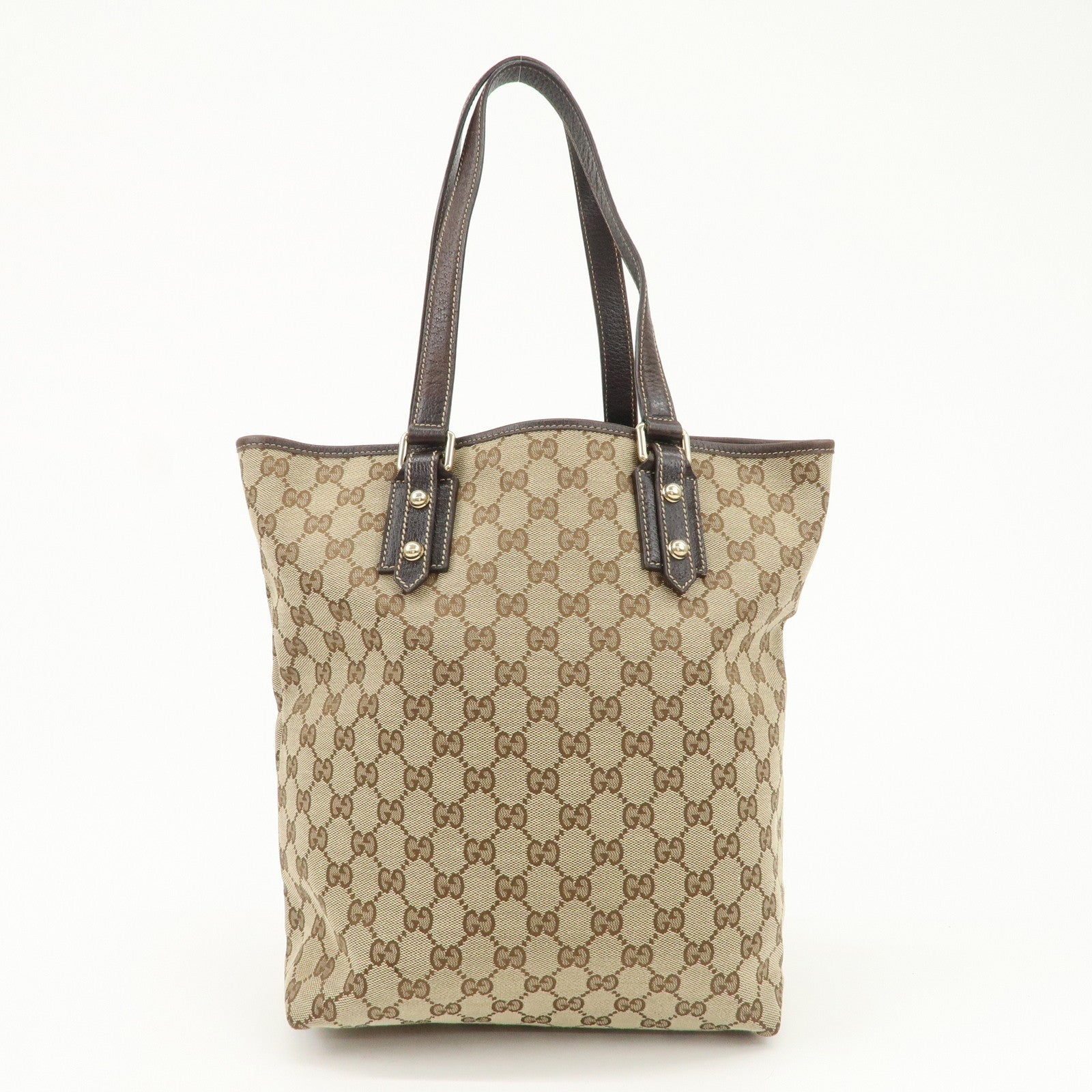 GUCCI GG Monogram Canvas Leather Tote Bag Beige Mushroom 163695