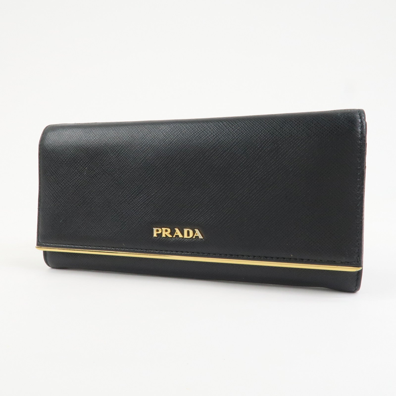 PRADA Saffiano Leather Flap Bi-Fold Long Wallet Black 1MH132