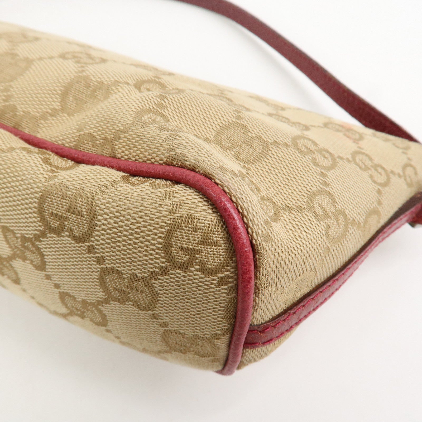 GUCCI Boat Bag GG Canvas Leather Shoulder Bag Beige Pink 07198