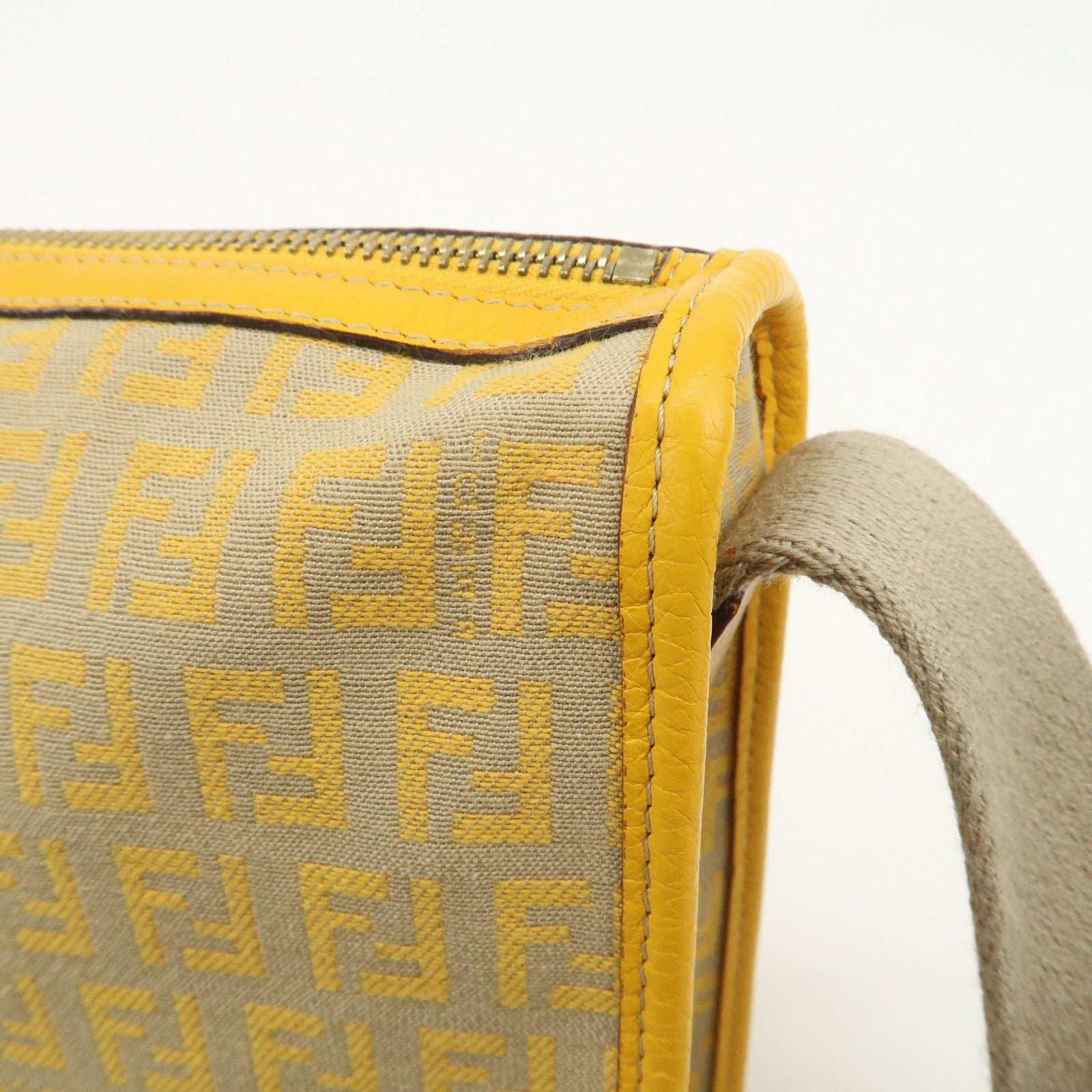 FENDI Zucchino Canvas Leather Shoulder Bag Beige Yellow 8BT089