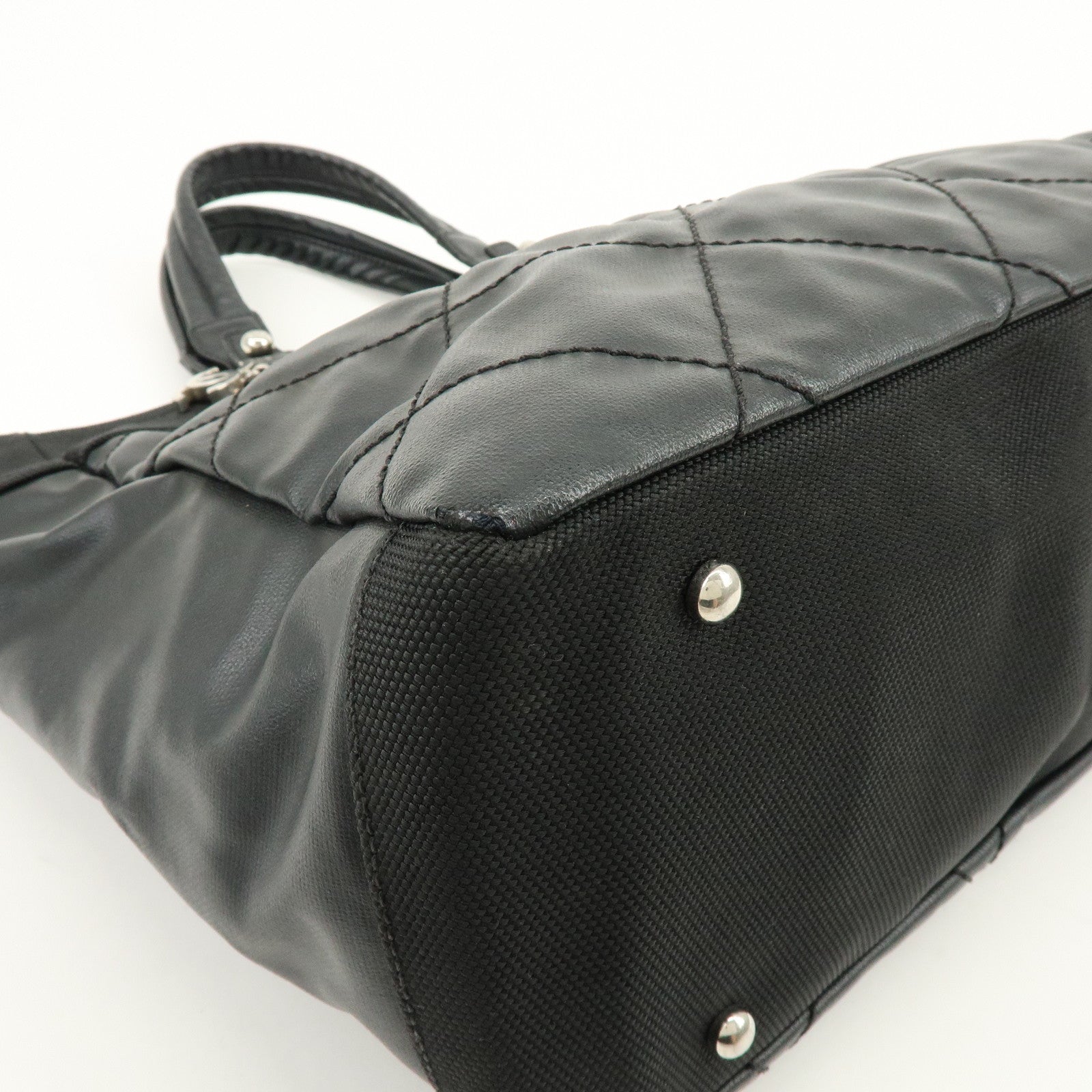 CHANEL PVC Canvas Leather Paris Biarritz MM Tote Hand Bag A34209