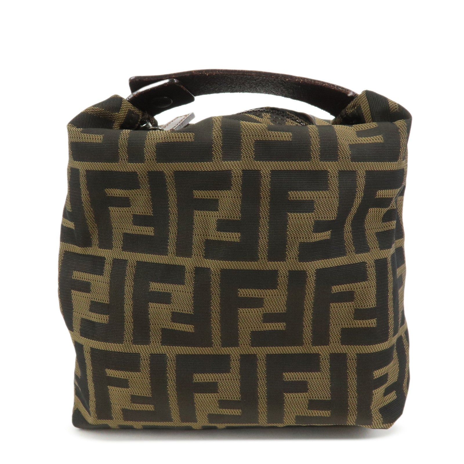 FENDI Zucca Canvas Leather Hand Bag Pouch Bag Brown Black 226540
