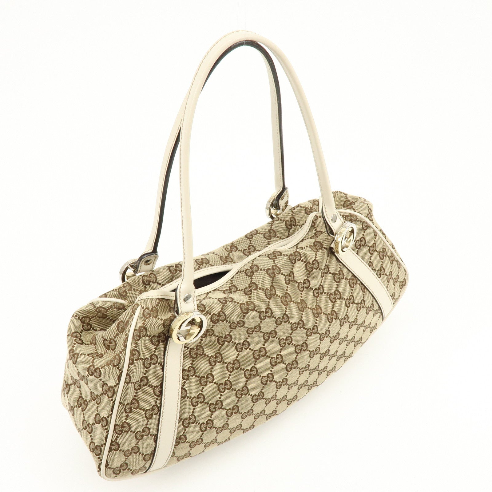 GUCCI Interlocking G GG Twins Canvas Leather Tote Bag Beige 232963