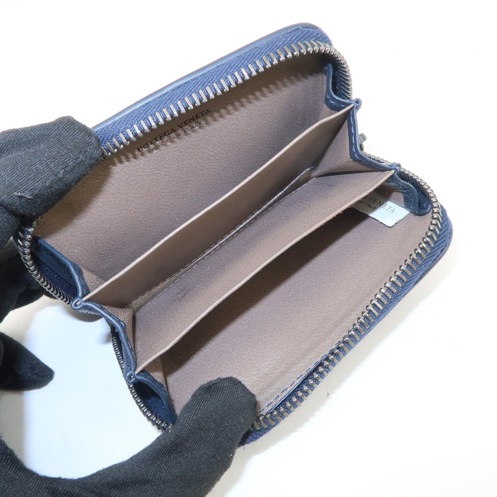 BOTTEGA VENETA Intrecciato Leather Coin Case Navy 114075